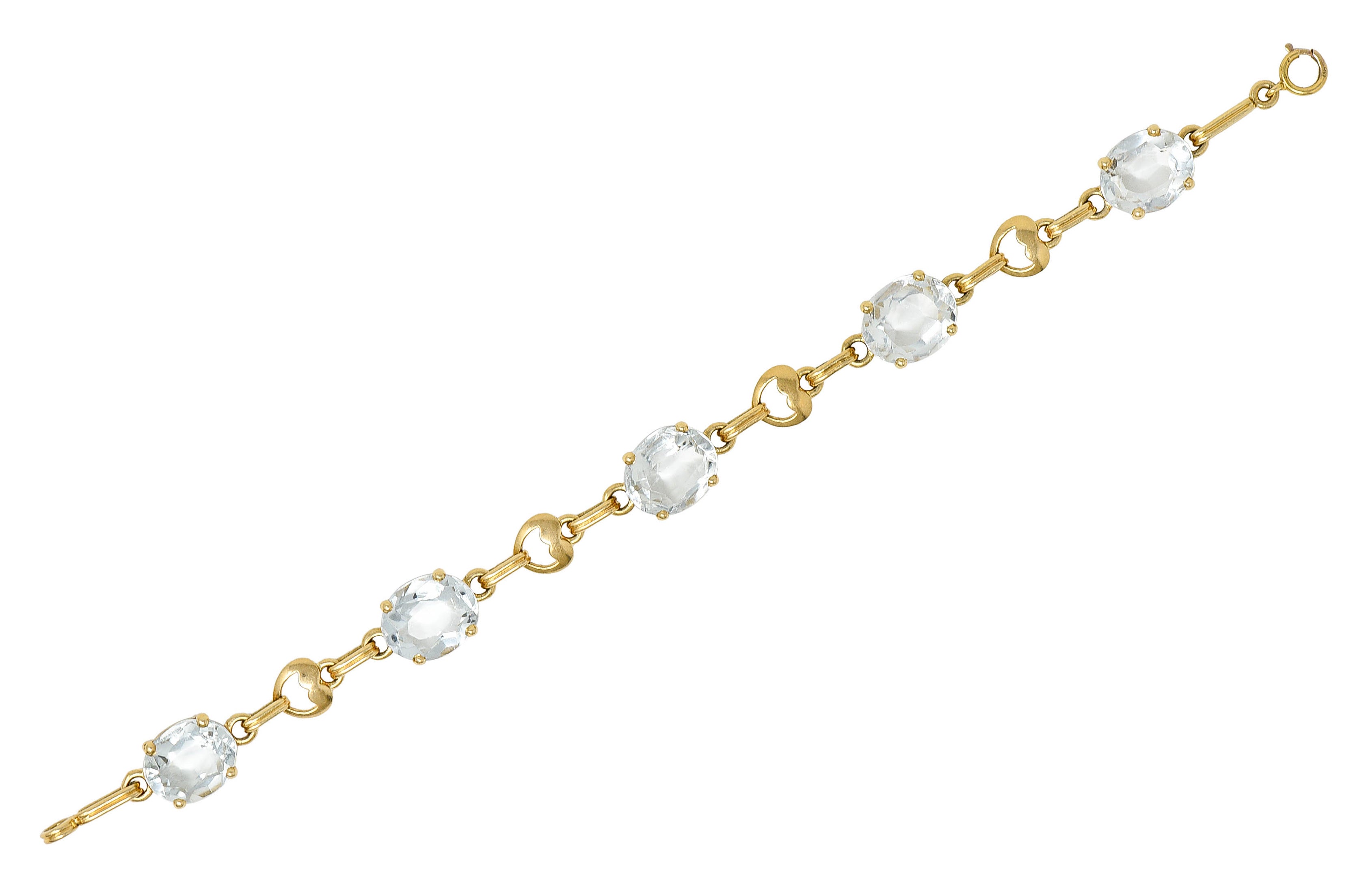 Retro 20.00 CTW Aquamarine 14 Karat Gold Heart Link Braceletbracelet - Wilson's Estate Jewelry