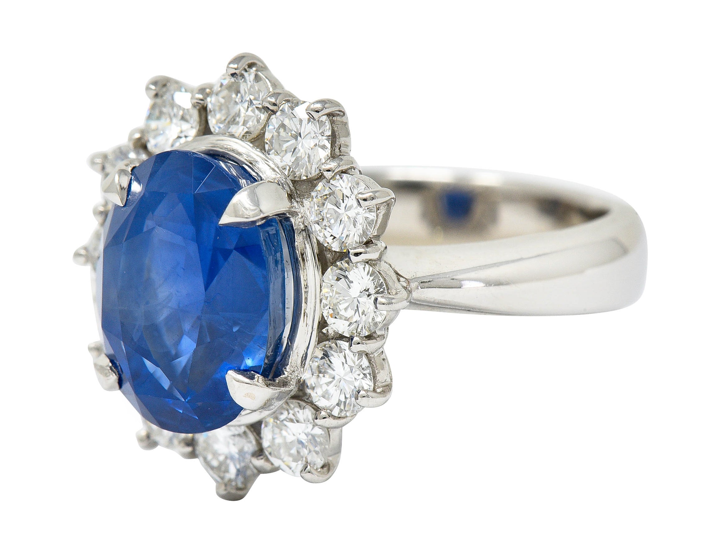 Classic 8.38 CTW No Heat Ceylon Sapphire Diamond Platinum Cluster Ring GIA AGLRing - Wilson's Estate Jewelry