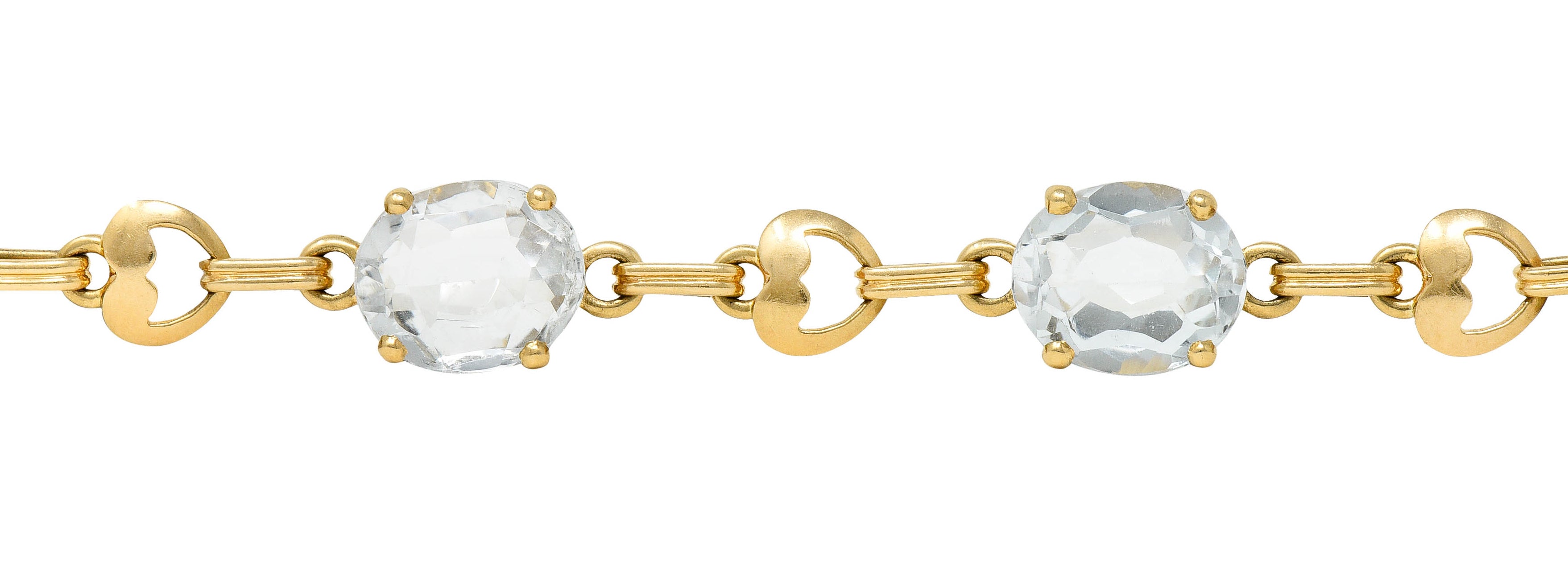 Retro 20.00 CTW Aquamarine 14 Karat Gold Heart Link Braceletbracelet - Wilson's Estate Jewelry