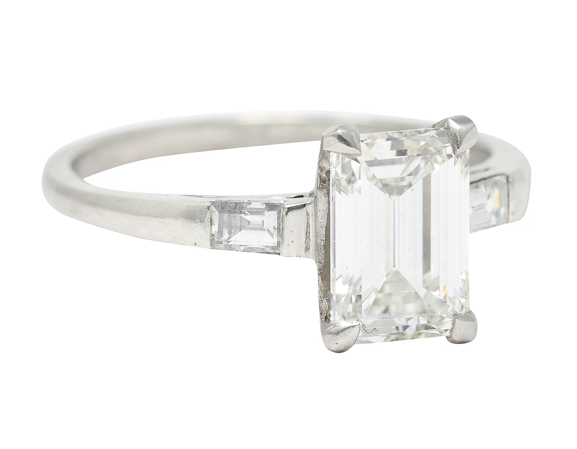 Mid-Century Emerald Cut 1.42 CTW Diamond Platinum Engagement Ring GIA Wilson's Estate Jewelry