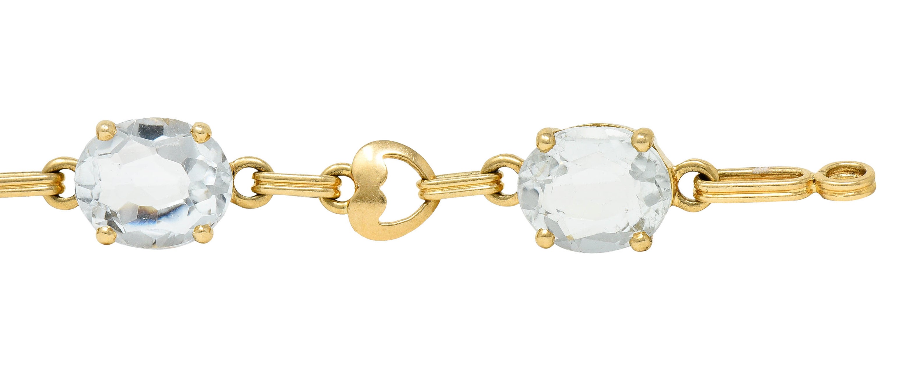 Retro 20.00 CTW Aquamarine 14 Karat Gold Heart Link Braceletbracelet - Wilson's Estate Jewelry