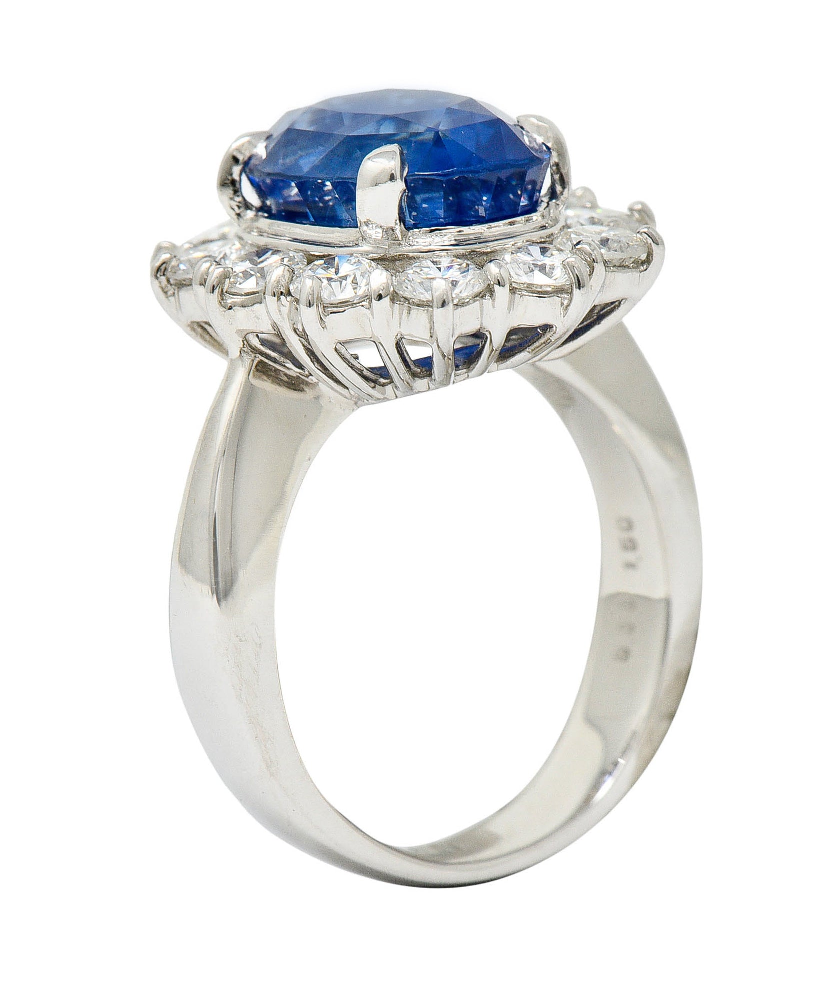 Classic 8.38 CTW No Heat Ceylon Sapphire Diamond Platinum Cluster Ring GIA AGLRing - Wilson's Estate Jewelry