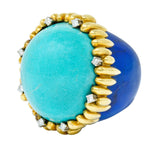 Substantial Vintage 1960's Turquoise Lapis Diamond 18 Karat Gold Statement RingRing - Wilson's Estate Jewelry