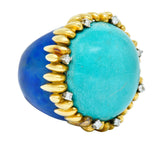 Substantial Vintage 1960's Turquoise Lapis Diamond 18 Karat Gold Statement RingRing - Wilson's Estate Jewelry