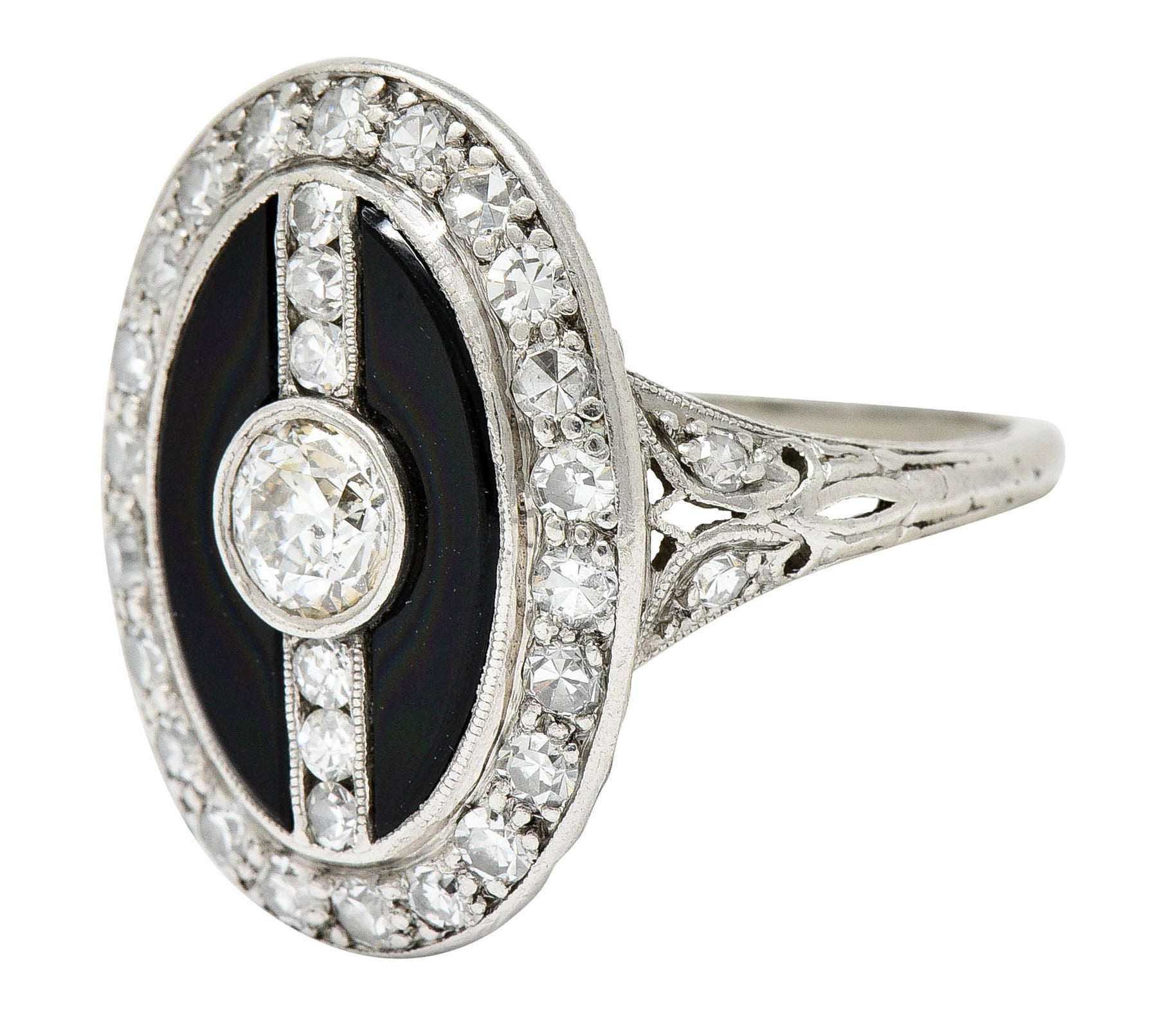 Art Deco Diamond Onyx Platinum Dinner Ring Circa 1930'sRing - Wilson's Estate Jewelry