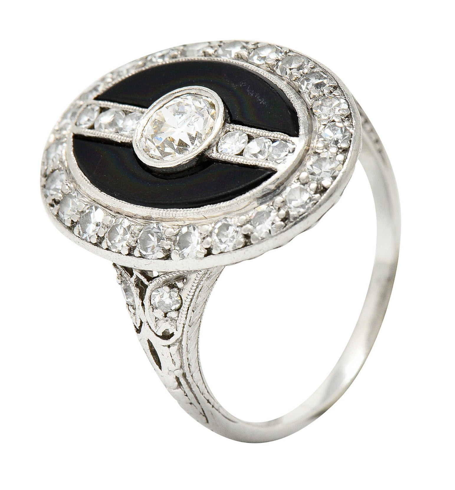 Art Deco Diamond Onyx Platinum Dinner Ring Circa 1930'sRing - Wilson's Estate Jewelry