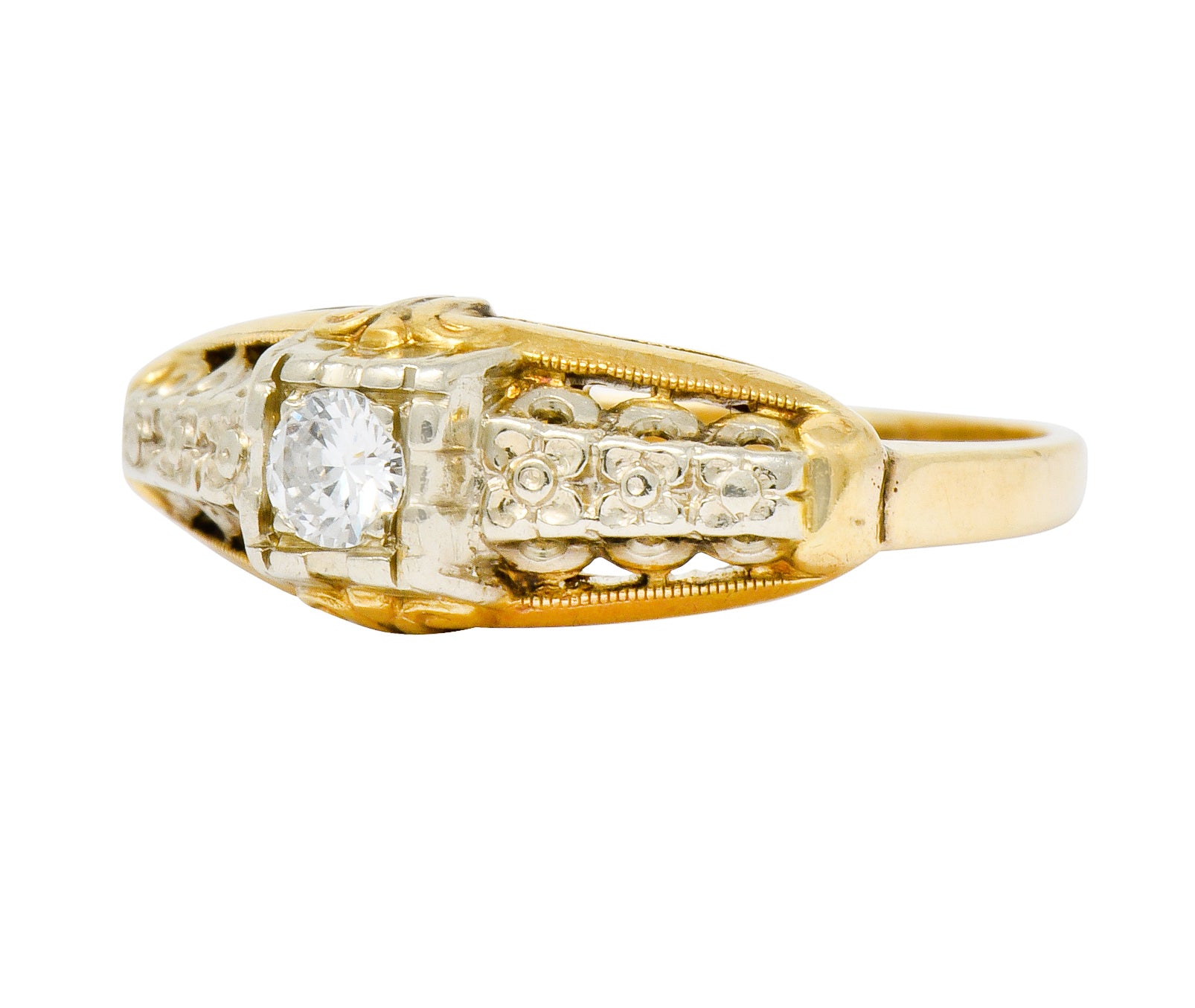 Granat Brothers Diamond 14 Karat Two-Tone Gold Orange Blossom Engagement Ring - Wilson's Estate Jewelry