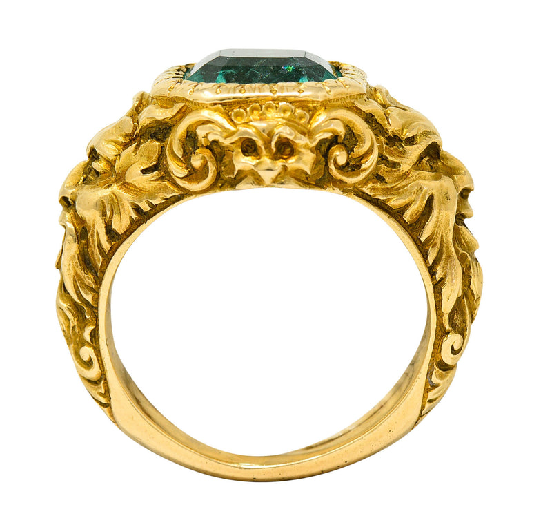 Art Nouveau Emerald 18 Karat Gold Green Man Unisex Men's Signet RingRing - Wilson's Estate Jewelry