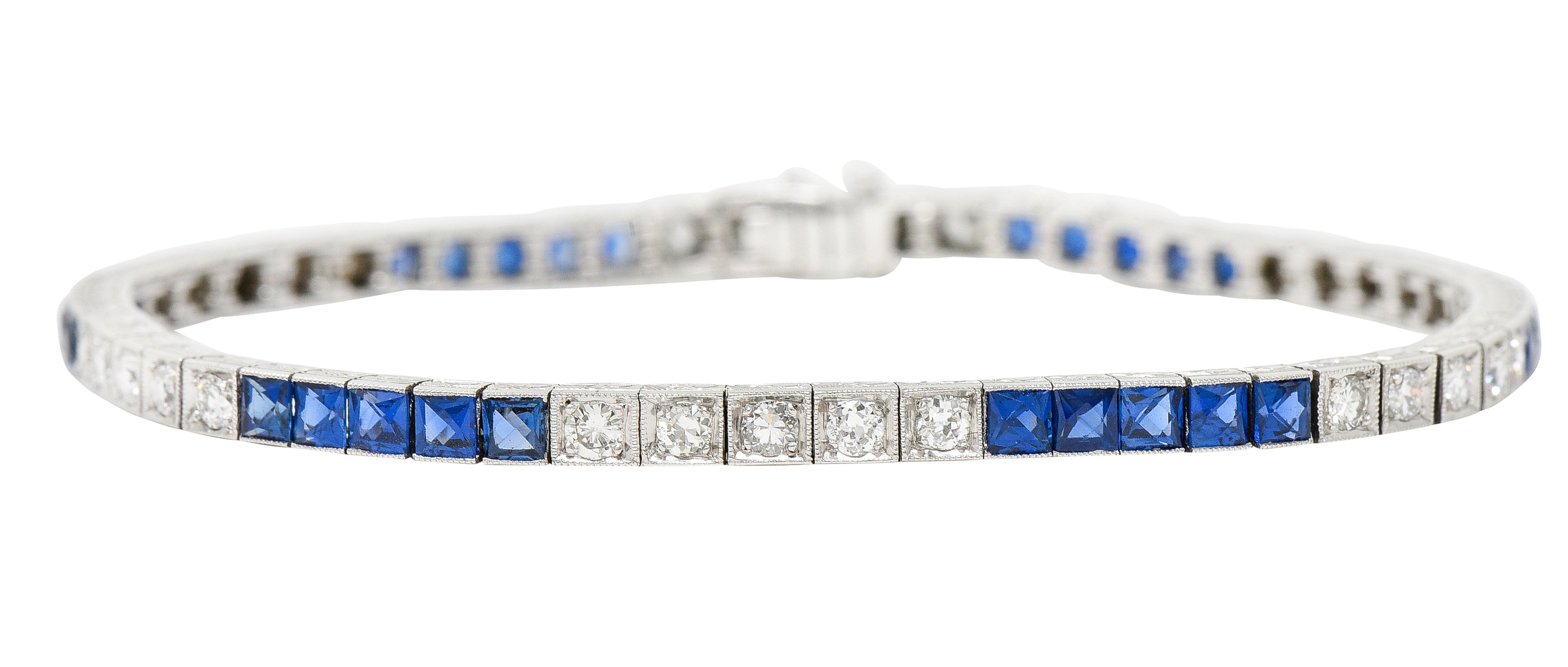 Art Deco 6.30 CTW Sapphire Diamond Platinum Line Bracelet Wilson's Estate Jewelry