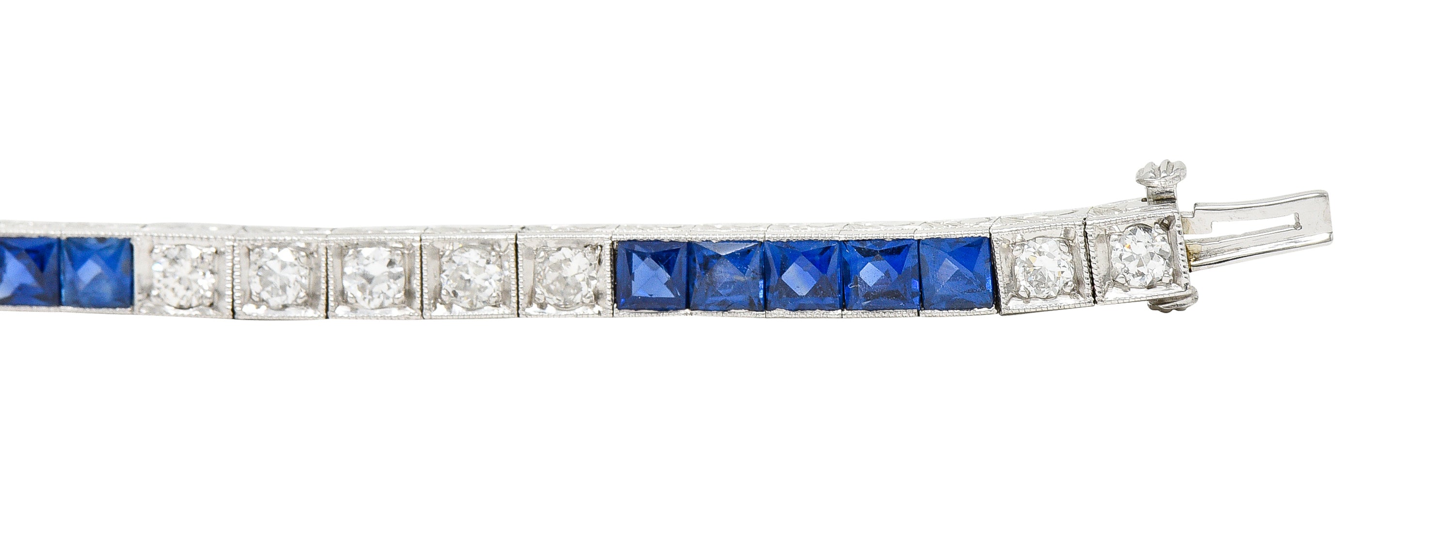 Art Deco 6.30 CTW Sapphire Diamond Platinum Line Bracelet Wilson's Estate Jewelry