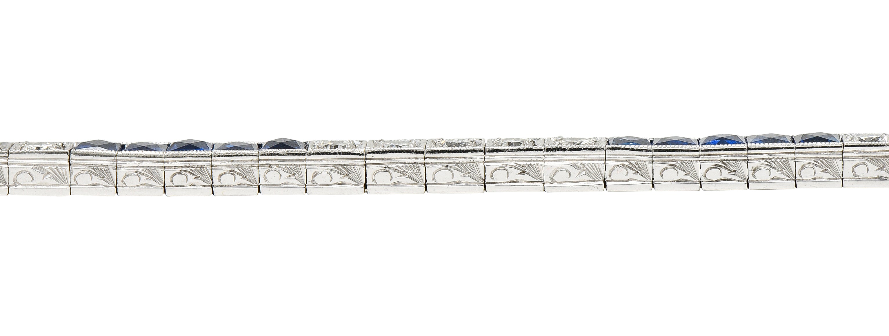 Art Deco 6.30 CTW Sapphire Diamond Platinum Line Bracelet Wilson's Estate Jewelry