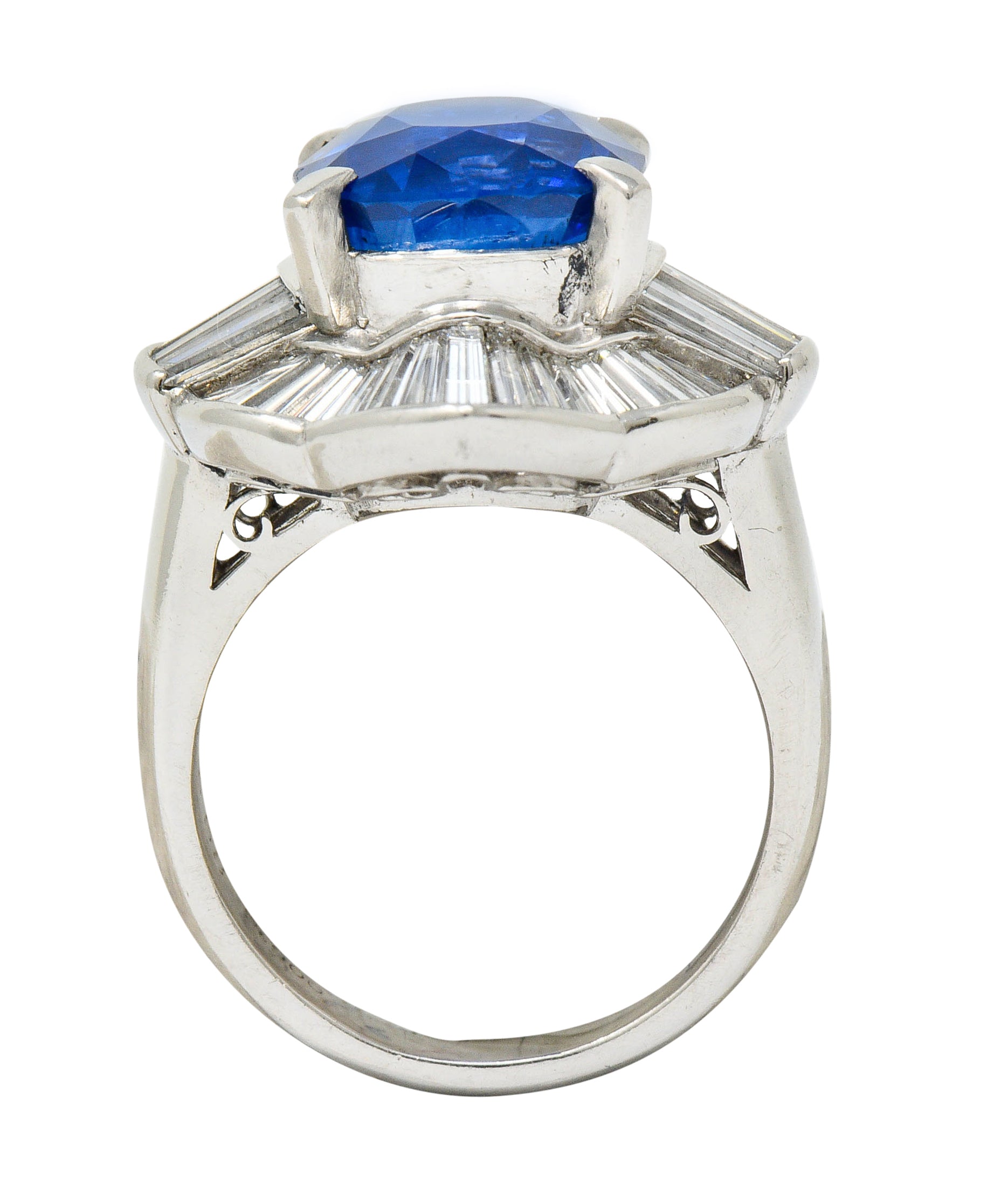 Contemporary 9.73 CTW Ceylon Sapphire Diamond Platinum Ballerina Halo Ring AGLRing - Wilson's Estate Jewelry