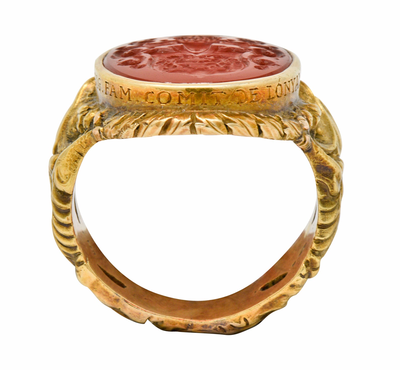 Victorian Carnelian Intaglio 14 Karat Gold Heraldry Men's Dragon Signet Ring - Wilson's Estate Jewelry