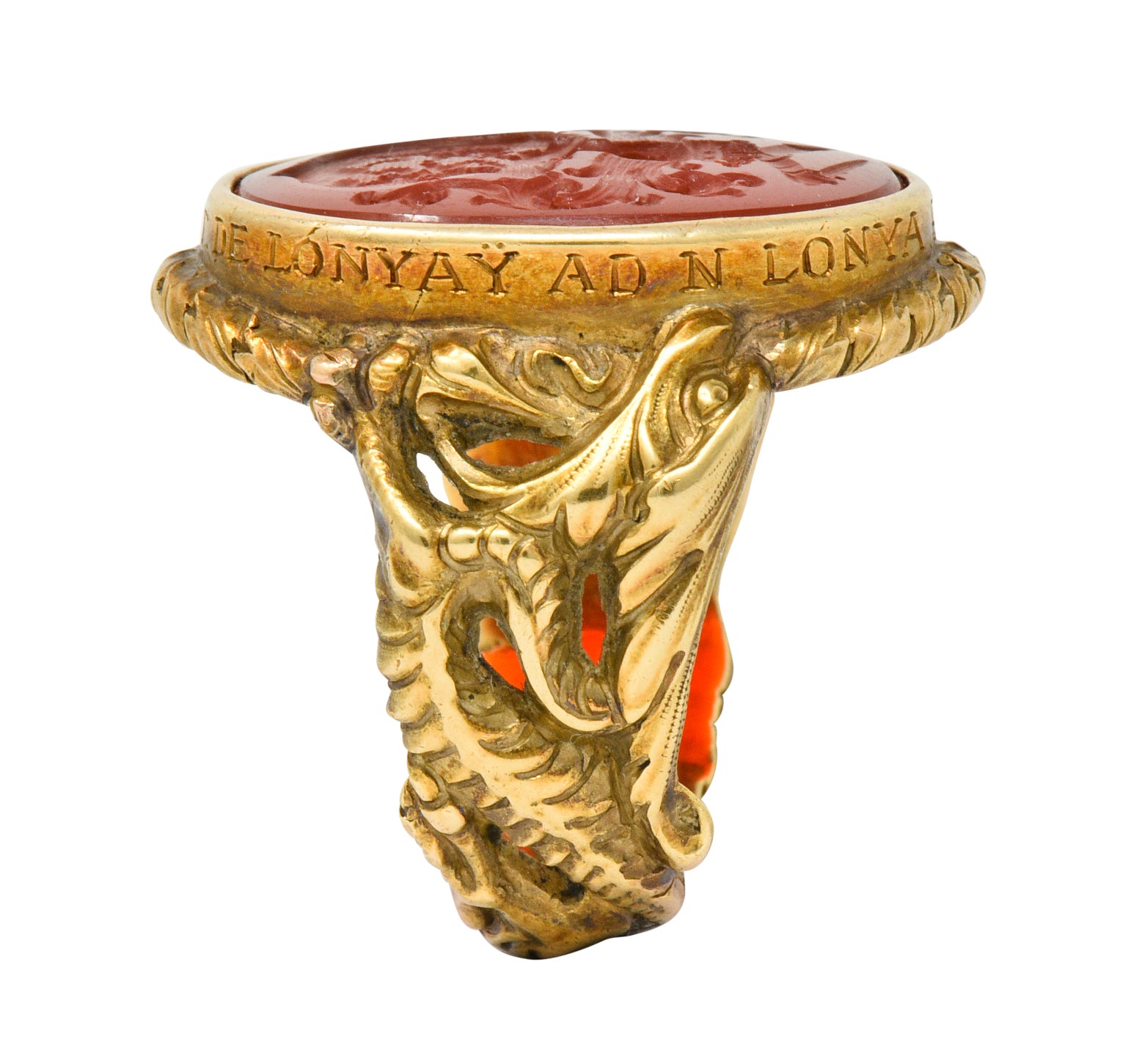 Victorian Carnelian Intaglio 14 Karat Gold Heraldry Men's Dragon Signet Ring - Wilson's Estate Jewelry