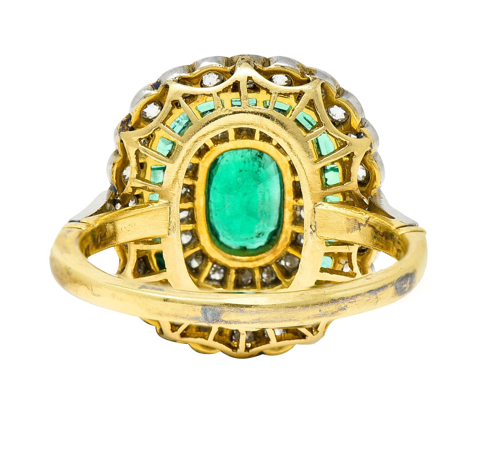 Edwardian 2.15 CTW Emerald Diamond Platinum-Topped 18 Karat Gold Dinner RingRing - Wilson's Estate Jewelry