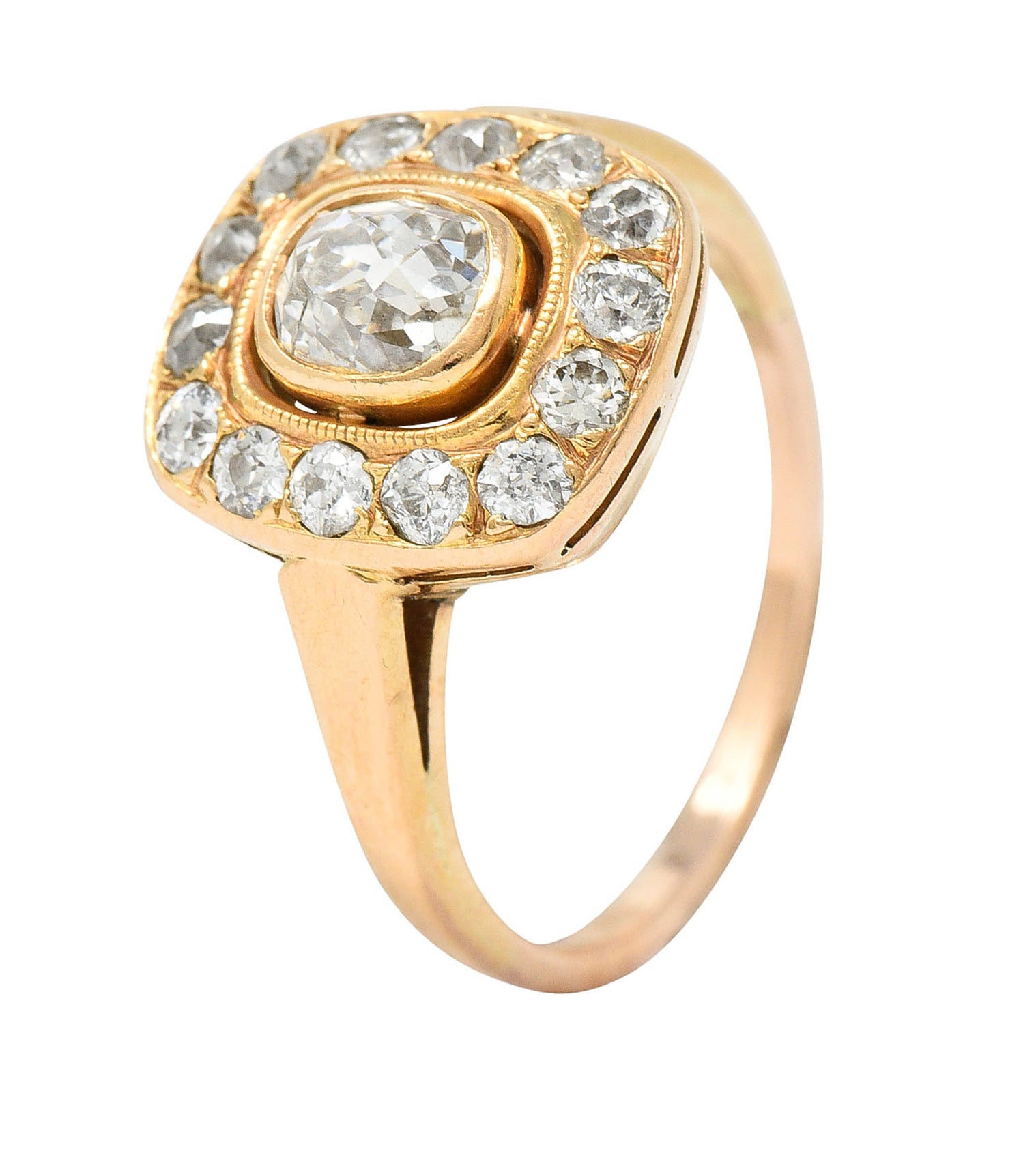 Victorian 1.11 CTW Old Mine Diamond 18 Karat Rose Gold Cluster RingRing - Wilson's Estate Jewelry