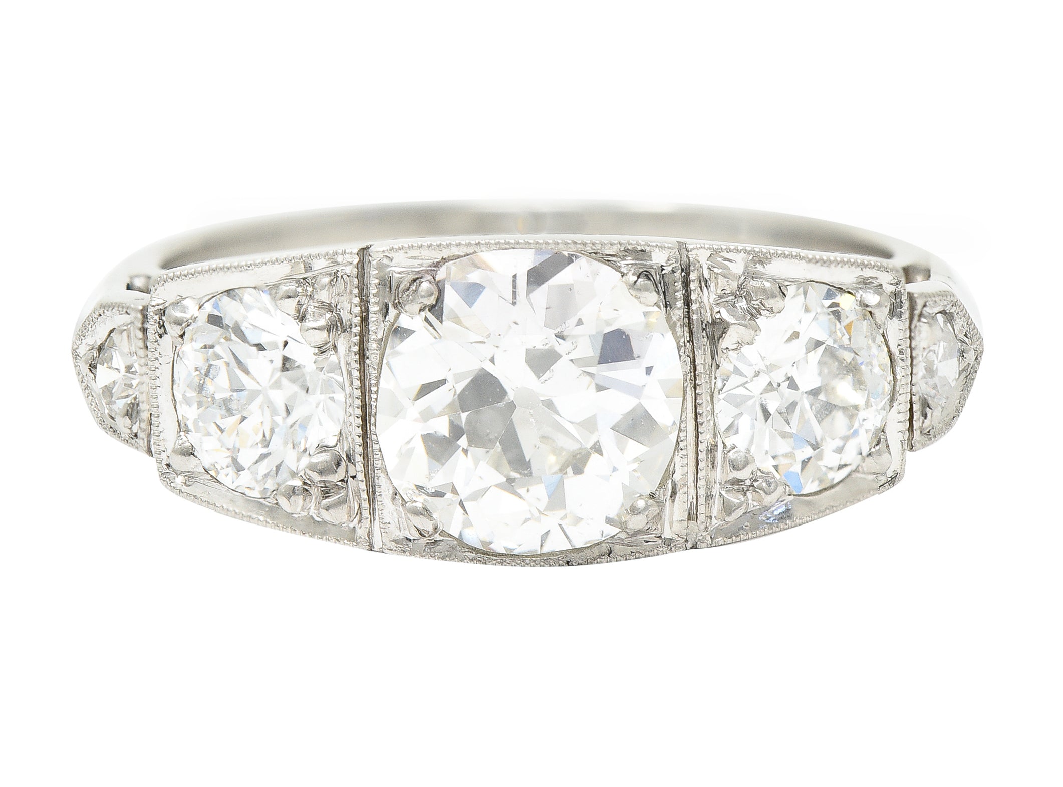 Art Deco 1.91 CTW Old European Cut Diamond Platinum Five Stone Band Ring Wilson's Estate Jewelry