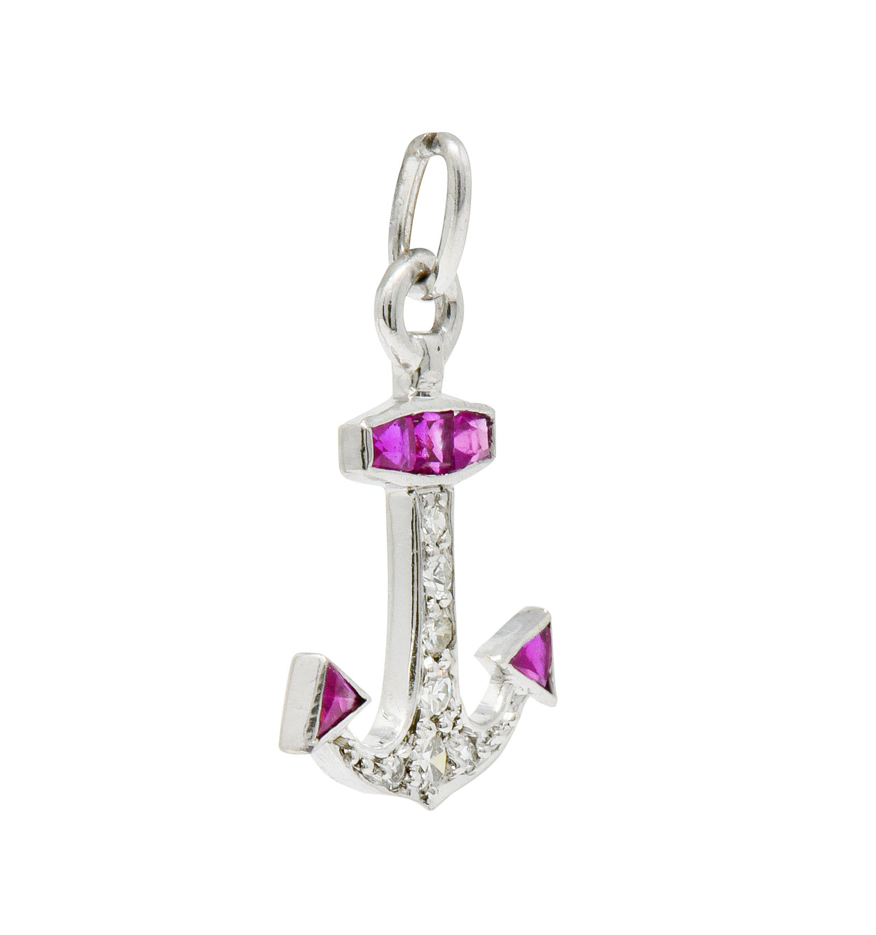 Darling Art Deco Diamond Ruby Platinum Anchor Charm - Wilson's Estate Jewelry