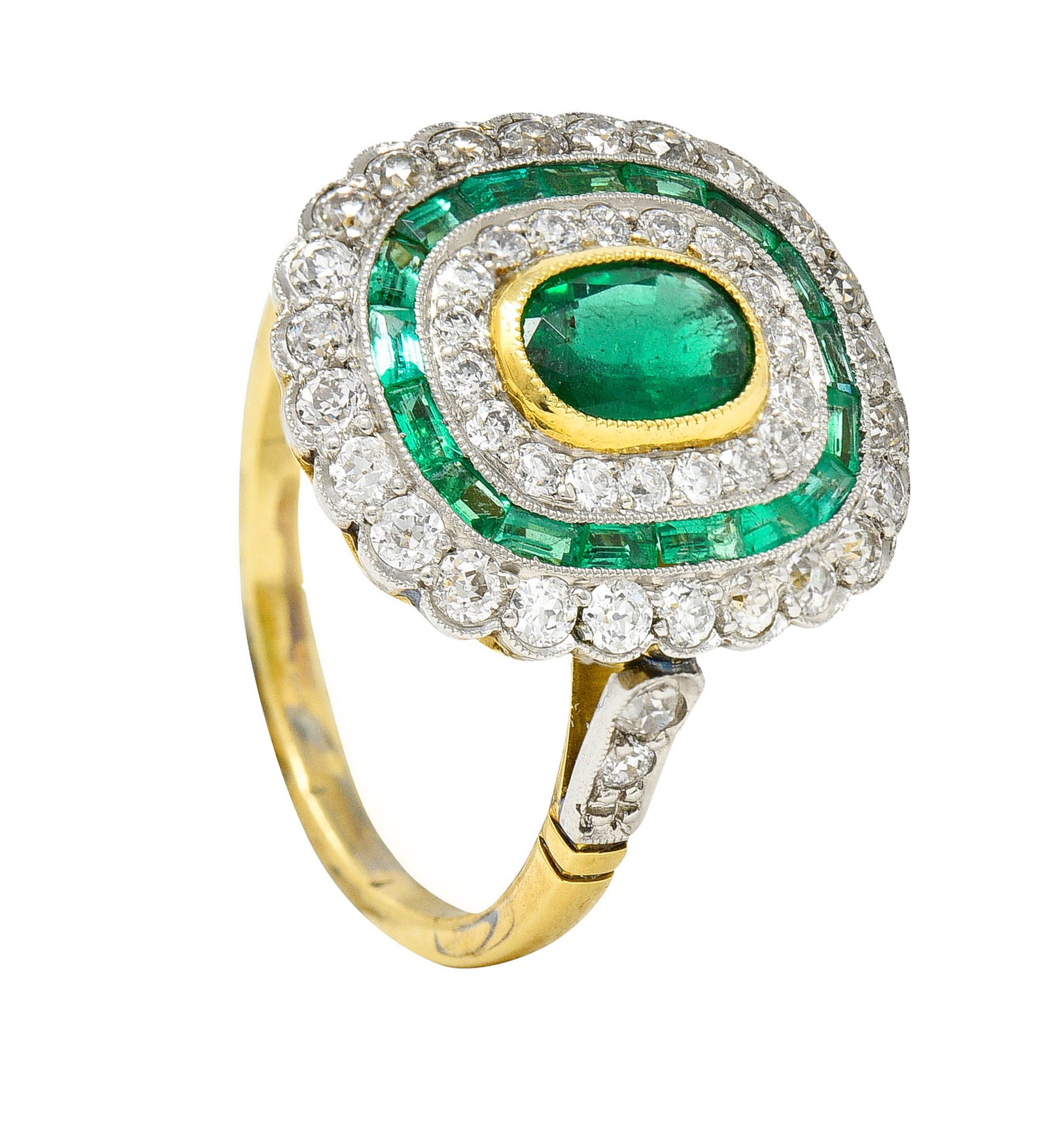 Edwardian 2.15 CTW Emerald Diamond Platinum-Topped 18 Karat Gold Dinner RingRing - Wilson's Estate Jewelry