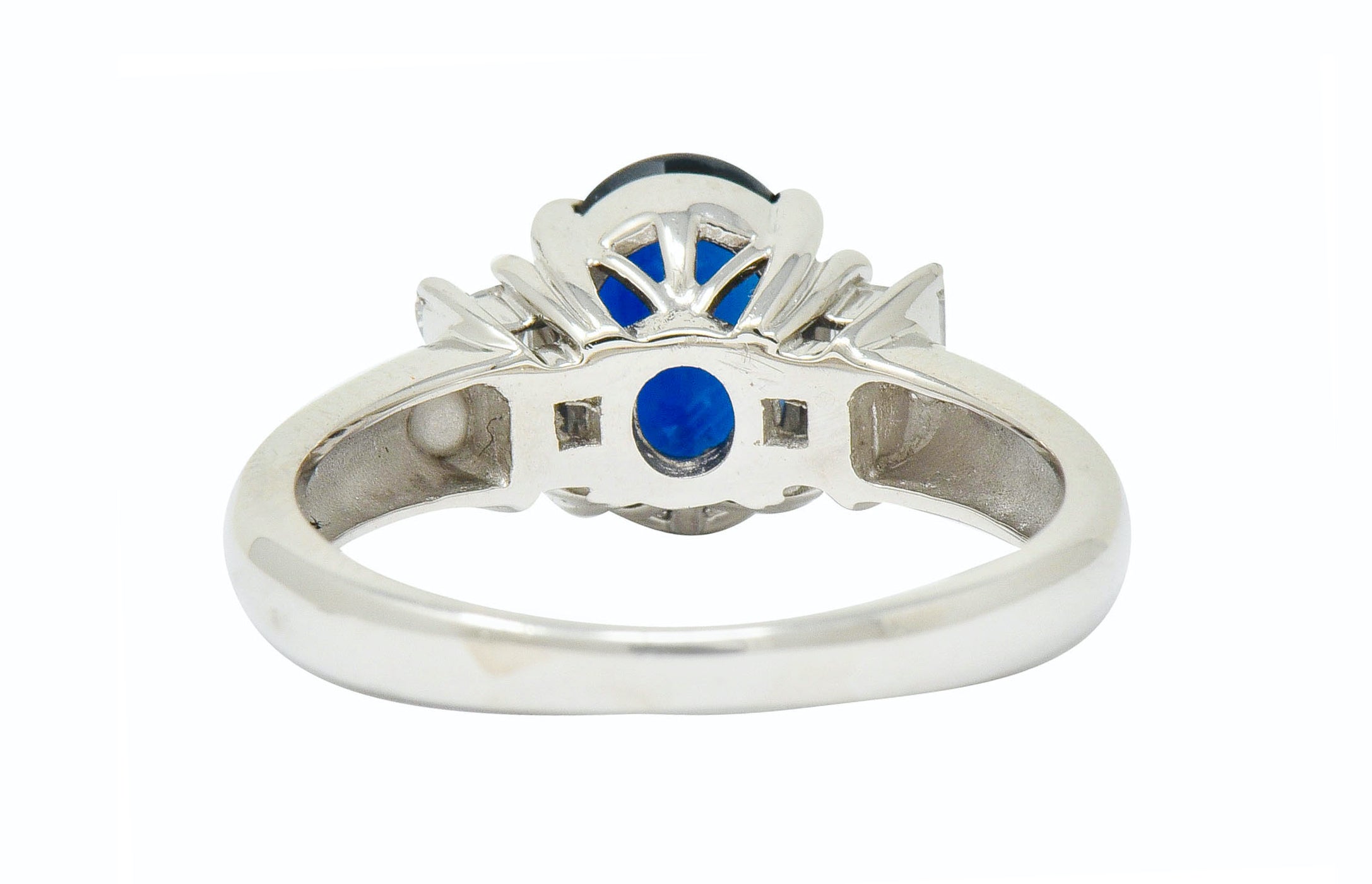 Contemporary 2.08 CTW Sapphire Diamond Platinum Three Stone RingRing - Wilson's Estate Jewelry