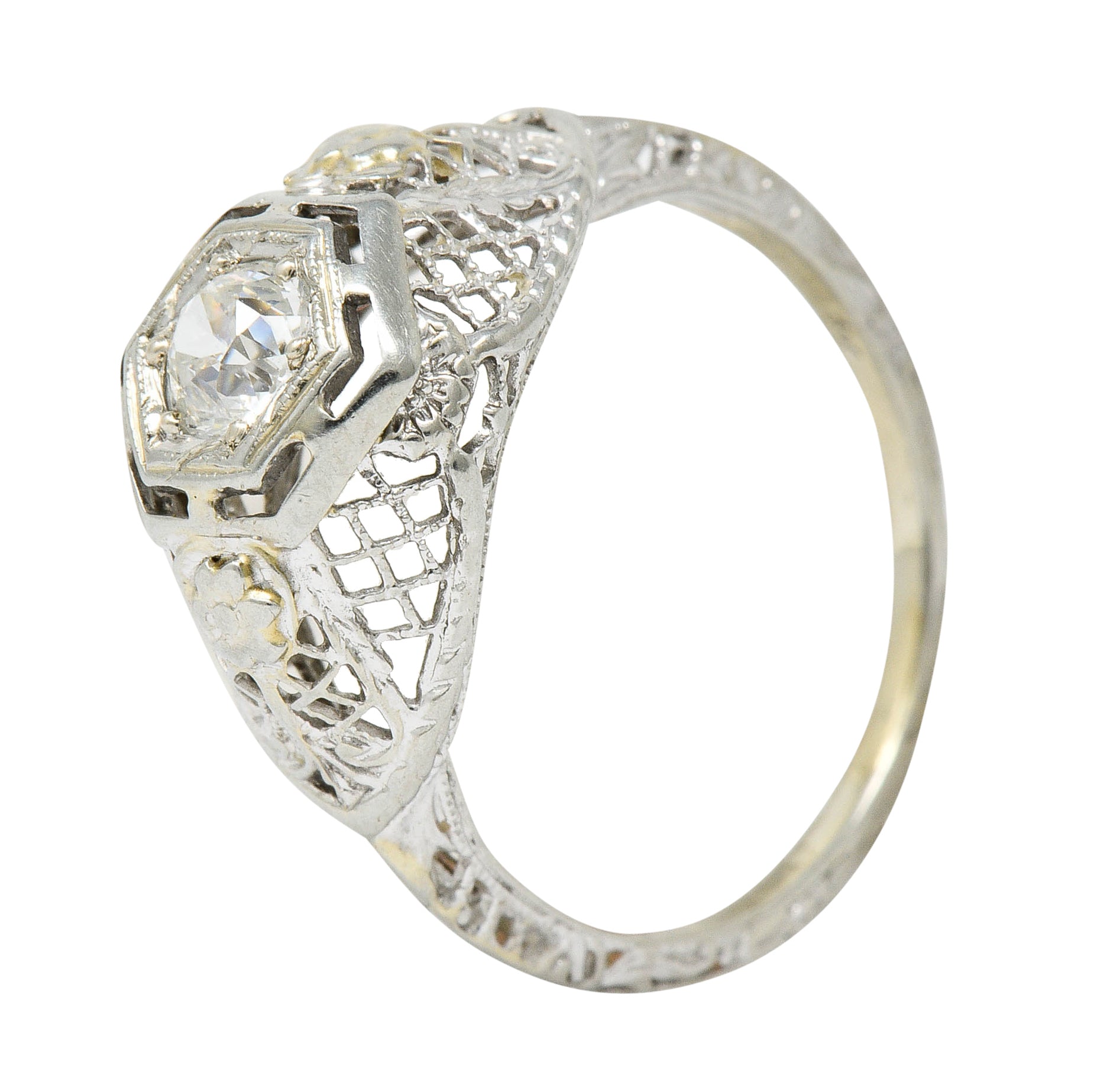 Art Deco 0.30 CTW Diamond 18 Karat White Gold Trellis Engagement RingRing - Wilson's Estate Jewelry