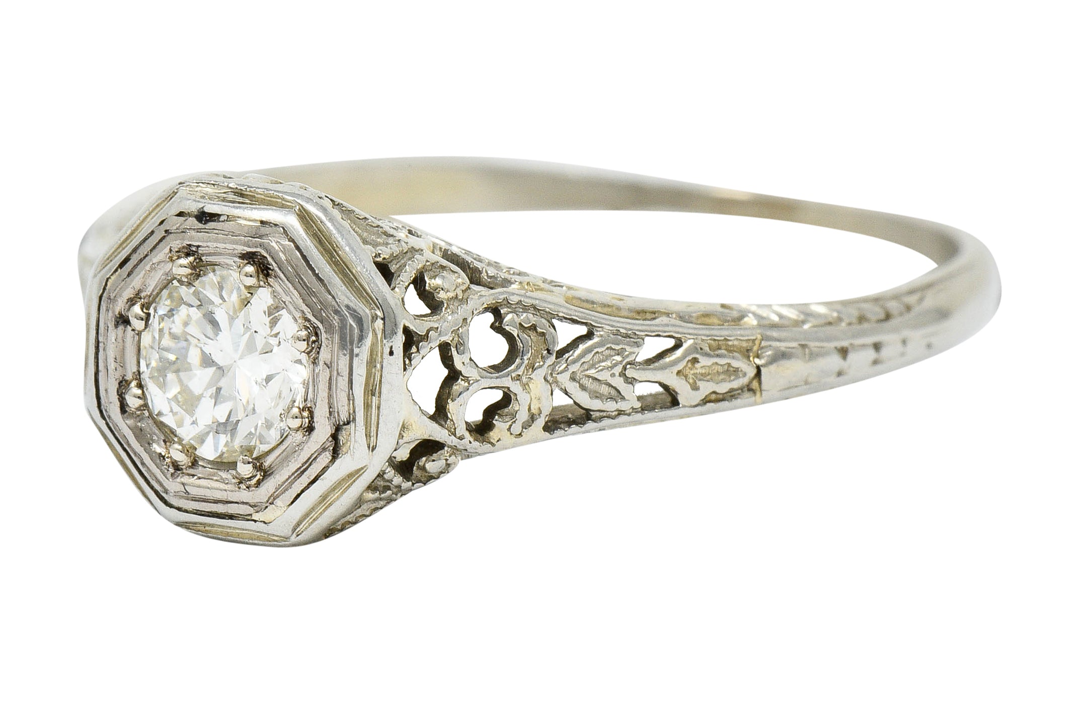 Fulmer & Co. Diamond 18 Karat White Gold Octagonal Engagement RingRing - Wilson's Estate Jewelry