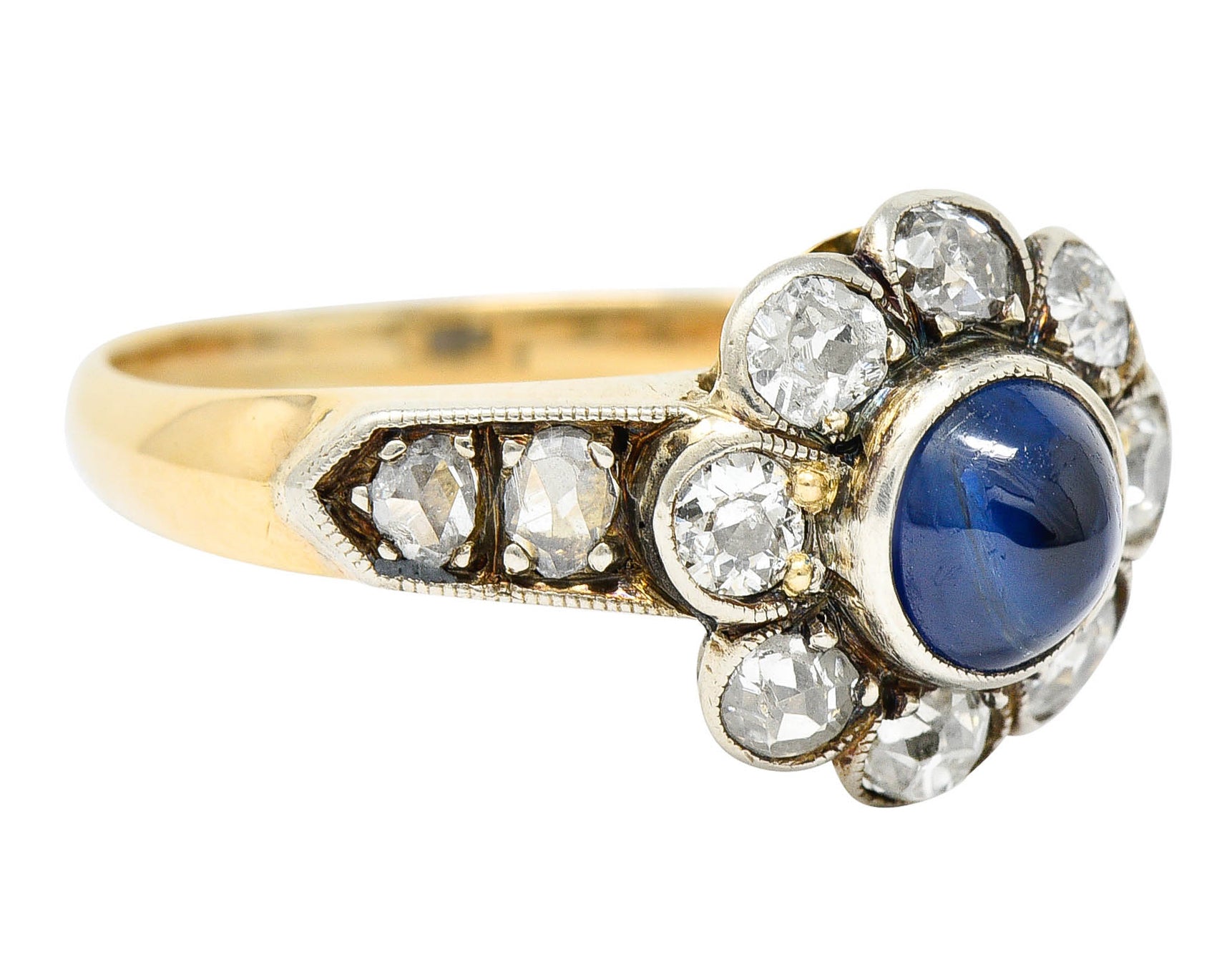 Victorian 2.25 CTW Sapphire Diamond Silver-Topped 14 Karat Gold Cluster RingRing - Wilson's Estate Jewelry