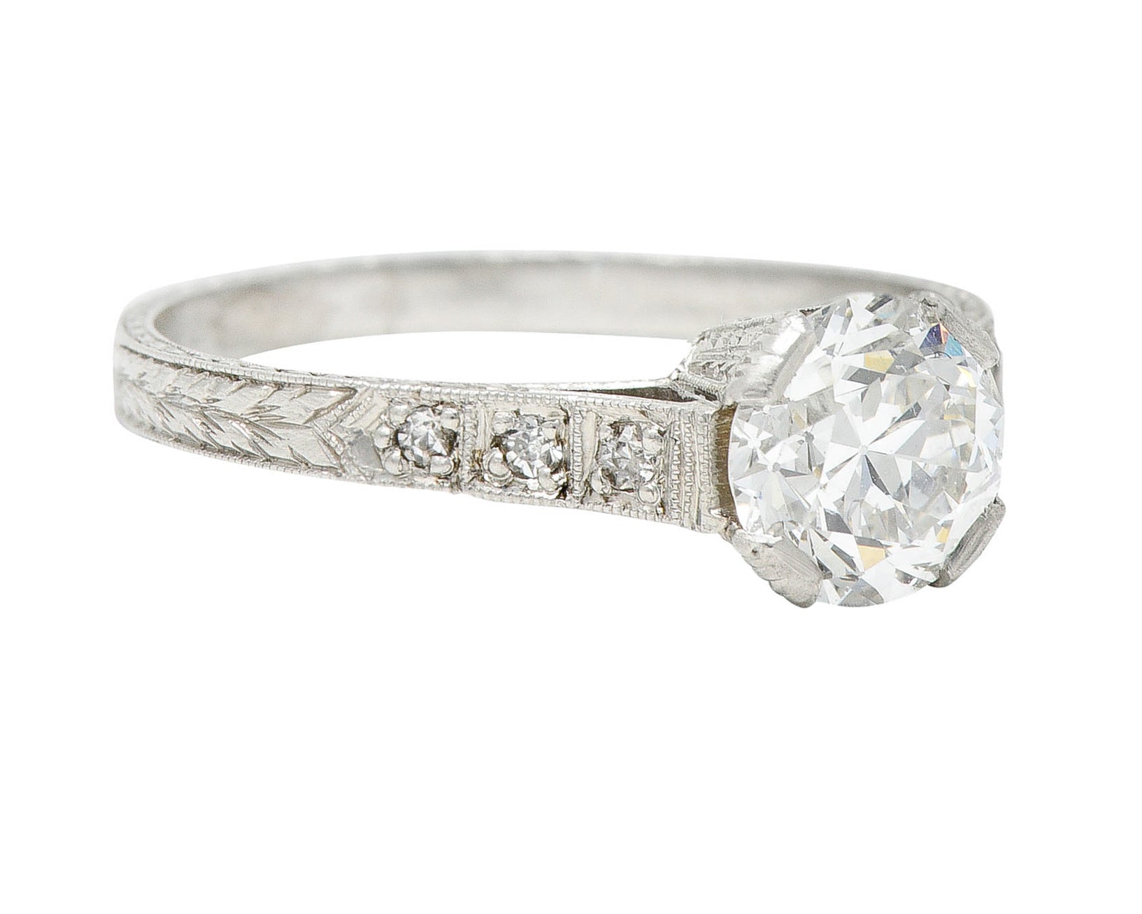 Art Deco 1.12 CTW Diamond Platinum Wheat Engagement RingRing - Wilson's Estate Jewelry