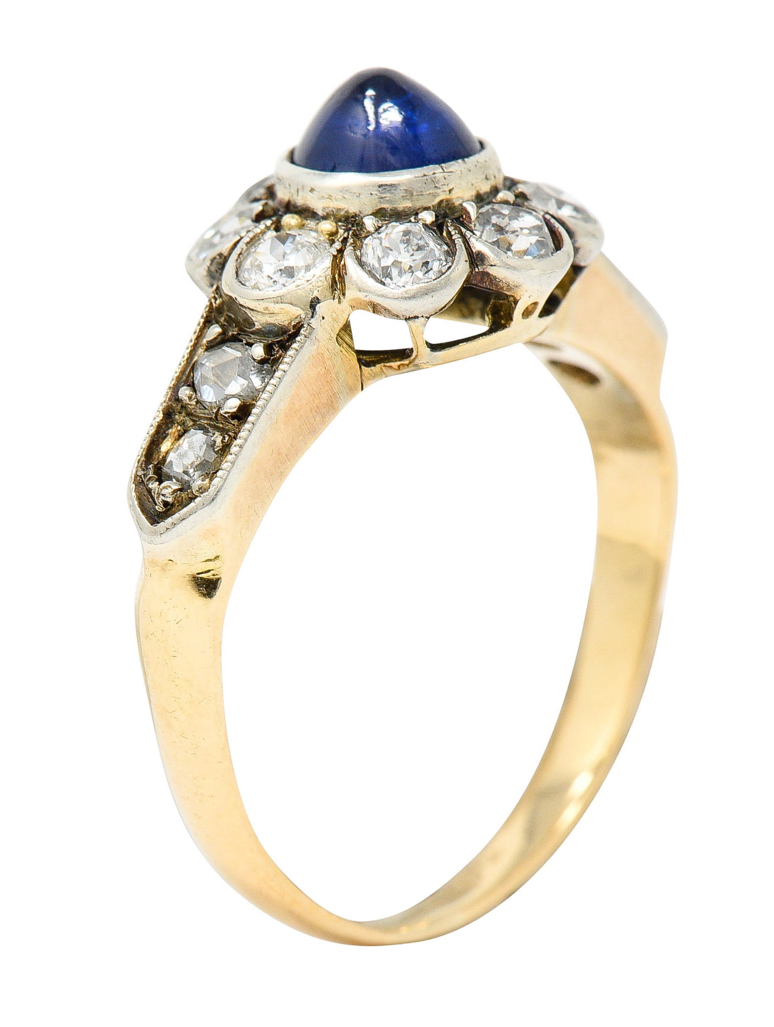 Victorian 2.25 CTW Sapphire Diamond Silver-Topped 14 Karat Gold Cluster RingRing - Wilson's Estate Jewelry