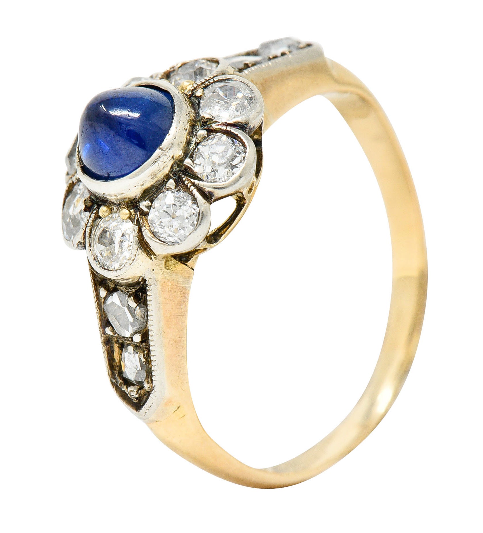 Victorian 2.25 CTW Sapphire Diamond Silver-Topped 14 Karat Gold Cluster RingRing - Wilson's Estate Jewelry