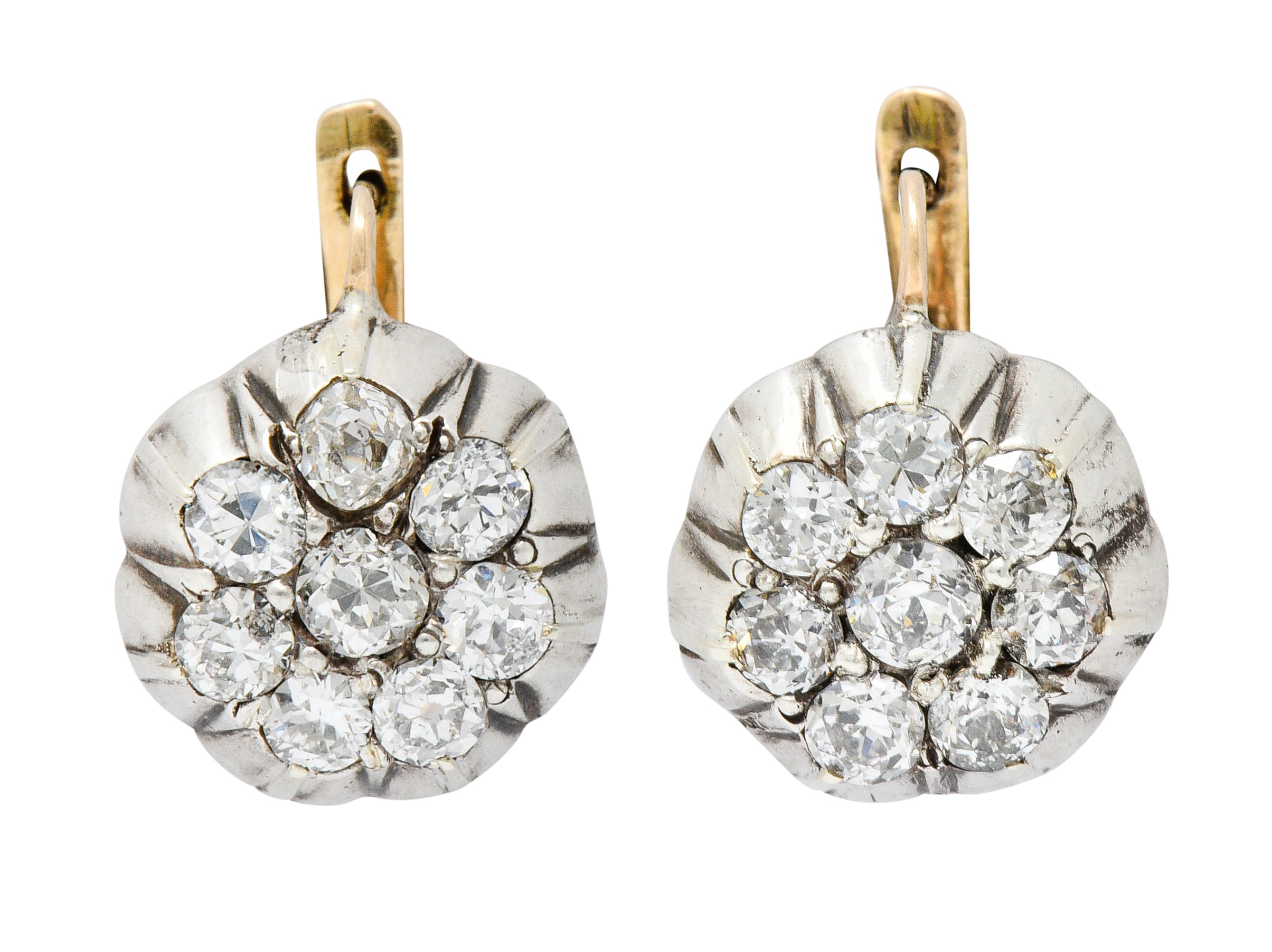 Edwardian 2.00 CTW Diamond Platinum-Topped 14 Karat Gold Cluster EarringsEarrings - Wilson's Estate Jewelry