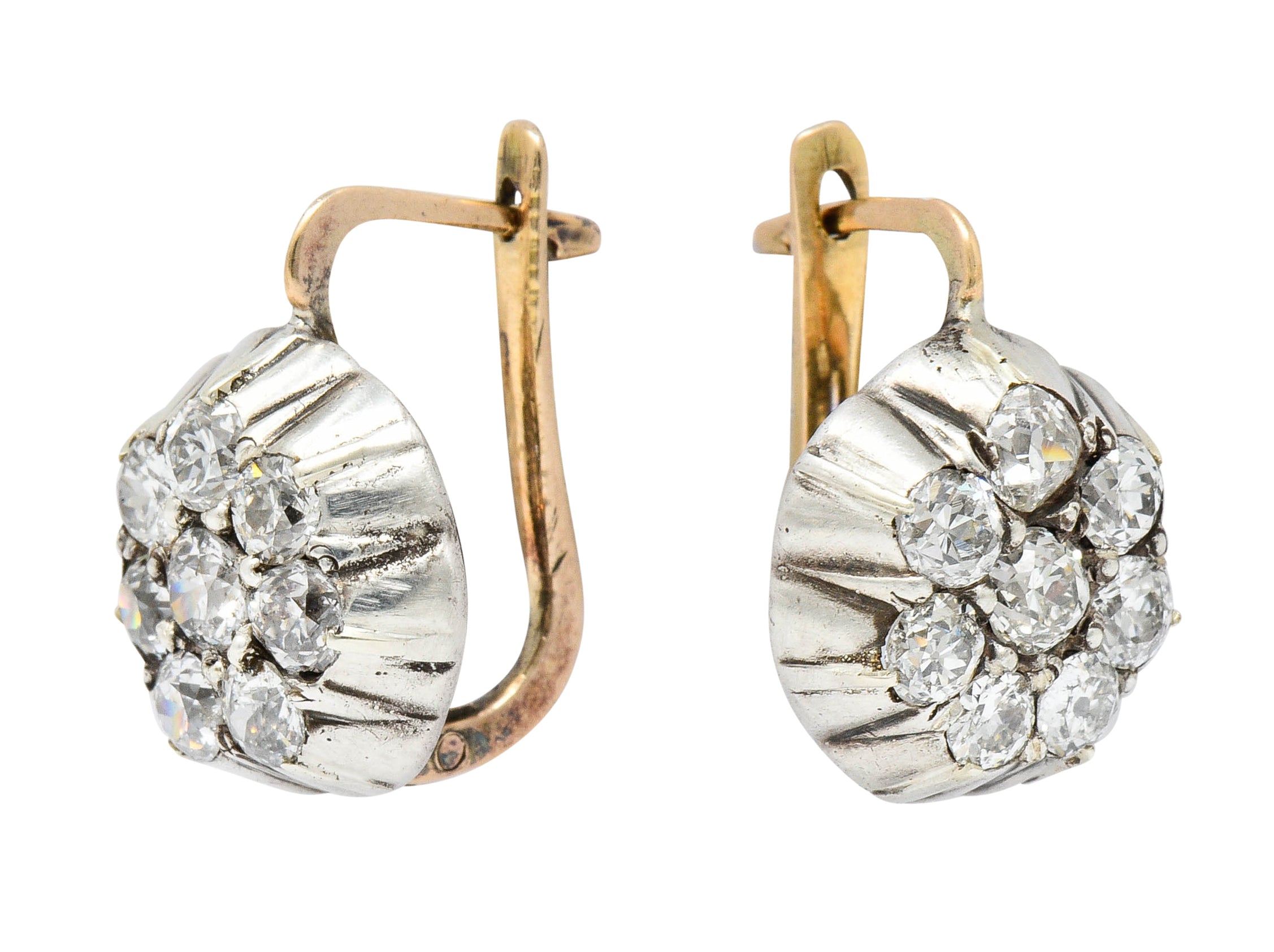 Edwardian 2.00 CTW Diamond Platinum-Topped 14 Karat Gold Cluster EarringsEarrings - Wilson's Estate Jewelry