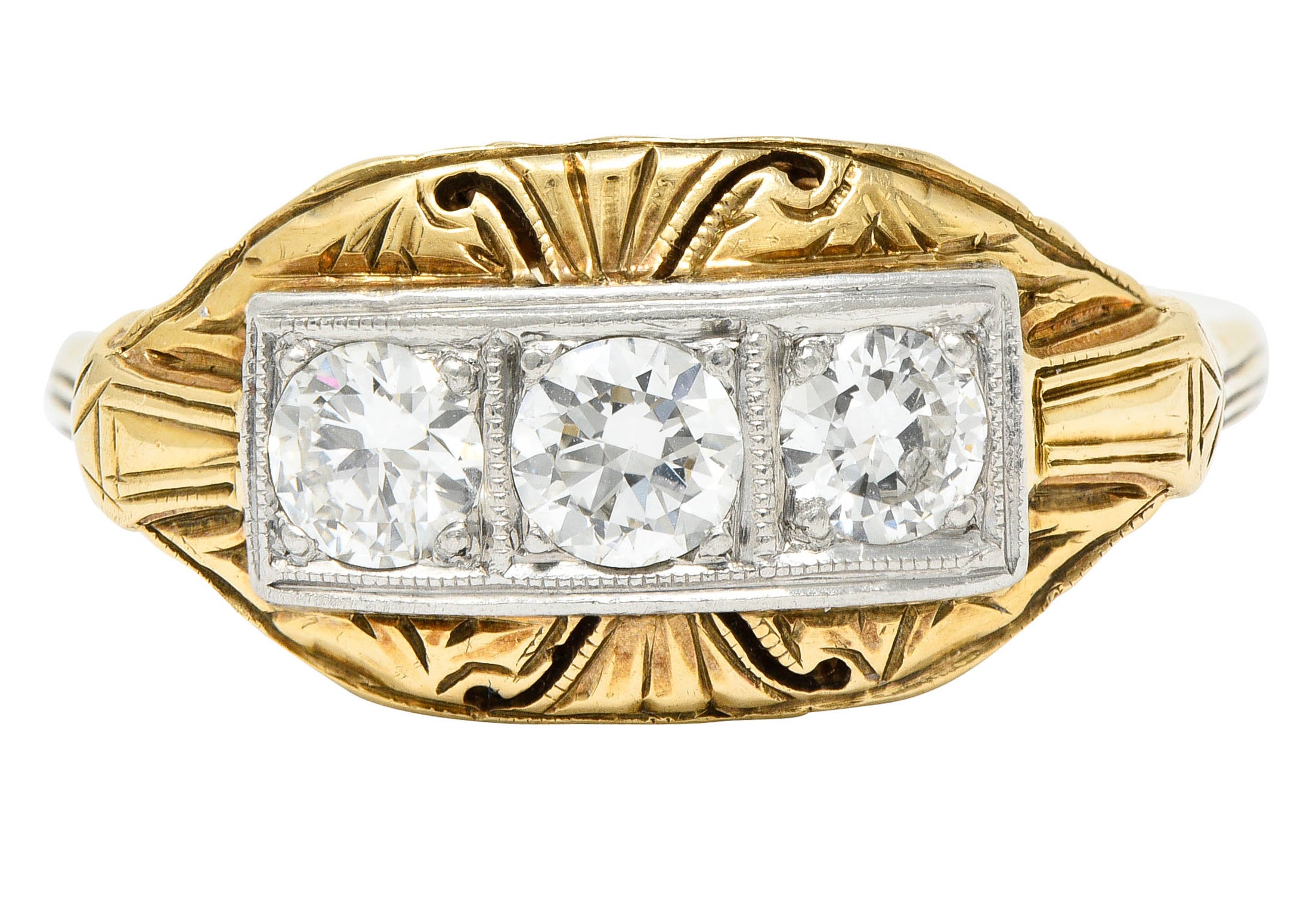 Early Art Deco 0.65 CTW Diamond Platinum-Topped 14 Karat Gold Dinner RingRing - Wilson's Estate Jewelry