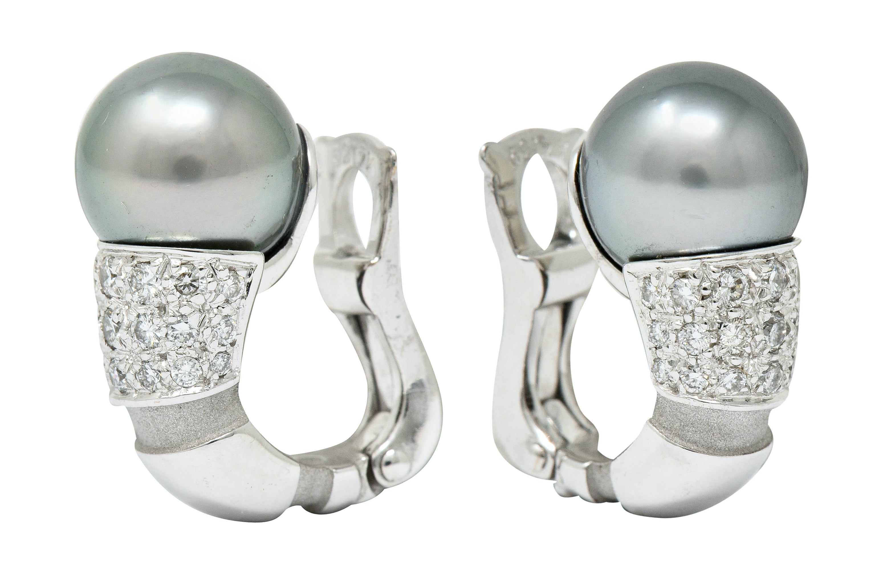 Mauboussin Paris Tahitian Pearl Diamond 18 Karat White Gold Nadja Ear-Clip EarringsEarrings - Wilson's Estate Jewelry