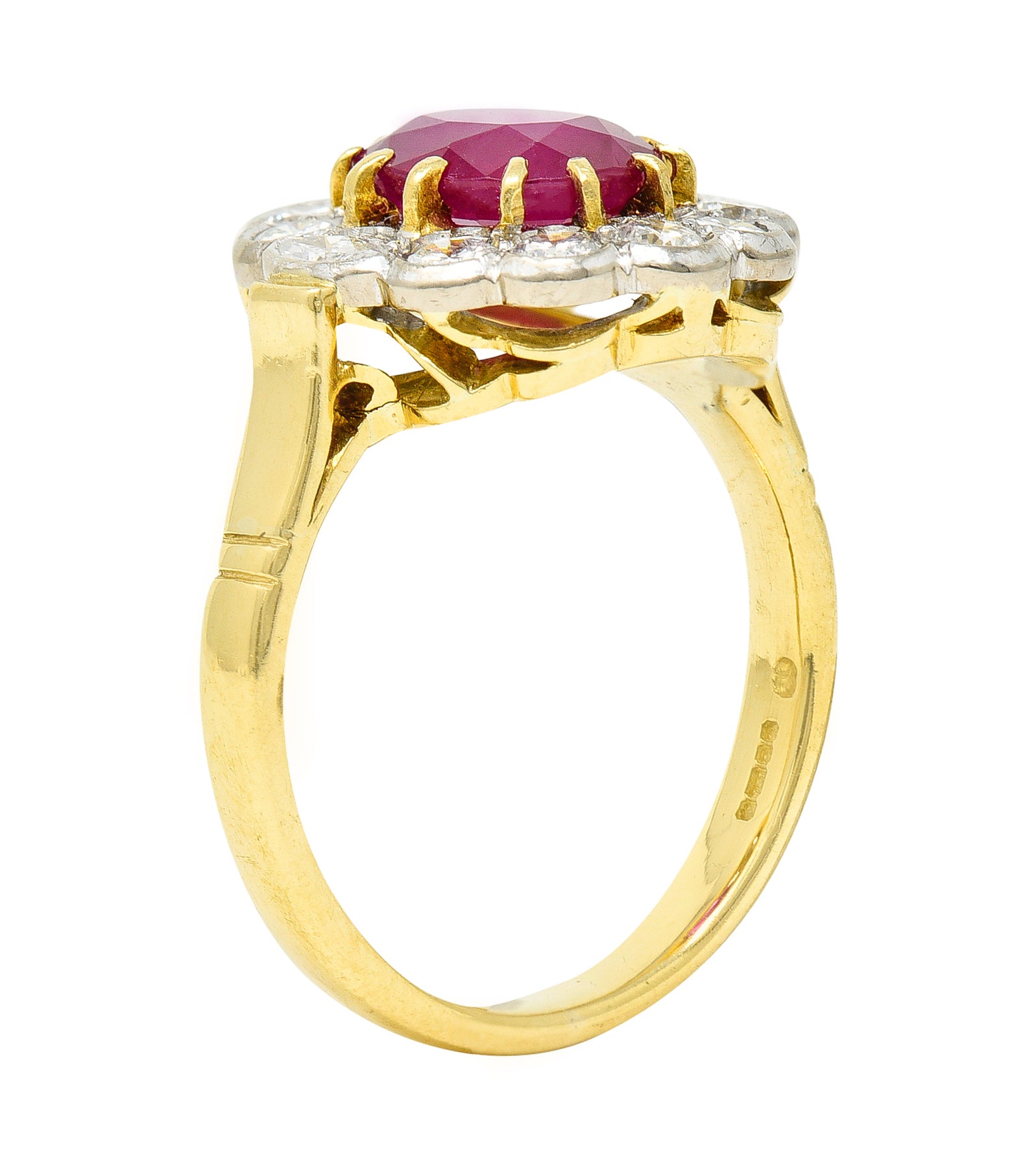 Vintage 3.00 CTW Ruby Diamond 18 Karat Two-Tone Gold Cluster Ring Wilson's Estate Jewelry