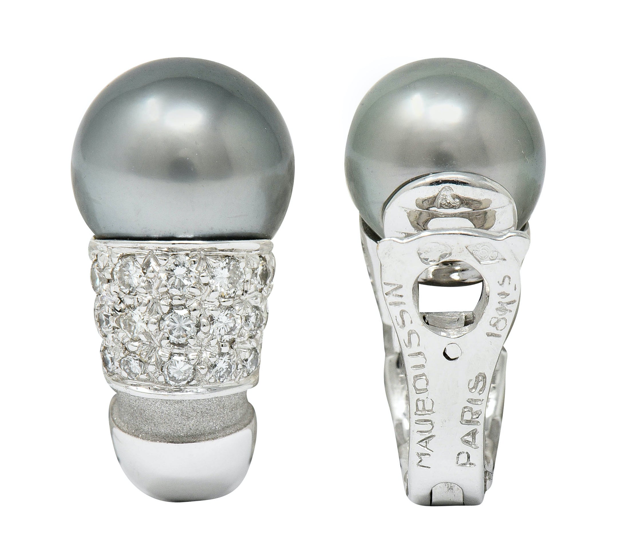 Mauboussin Paris Tahitian Pearl Diamond 18 Karat White Gold Nadja Ear-Clip EarringsEarrings - Wilson's Estate Jewelry