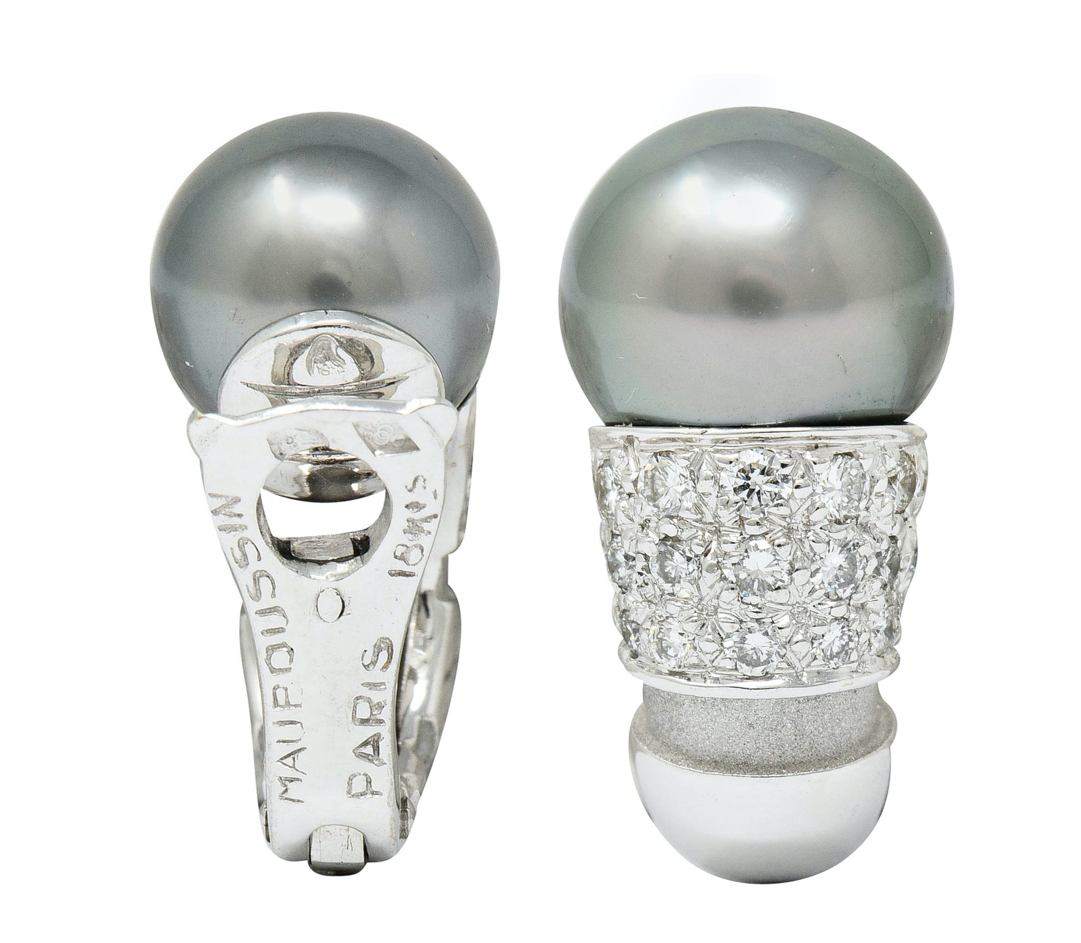 Mauboussin Paris Tahitian Pearl Diamond 18 Karat White Gold Nadja Ear-Clip EarringsEarrings - Wilson's Estate Jewelry