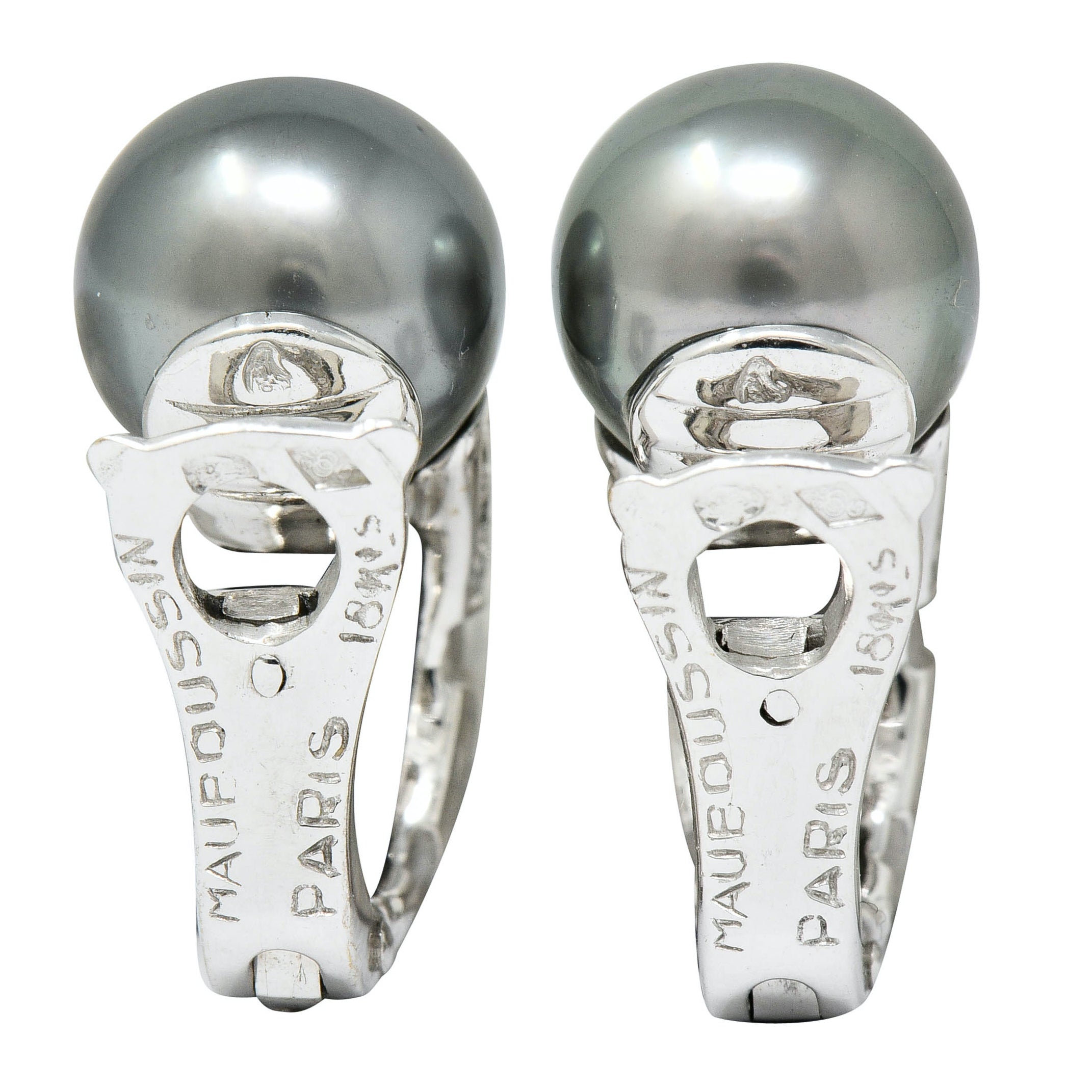 Mauboussin Paris Tahitian Pearl Diamond 18 Karat White Gold Nadja Ear-Clip EarringsEarrings - Wilson's Estate Jewelry