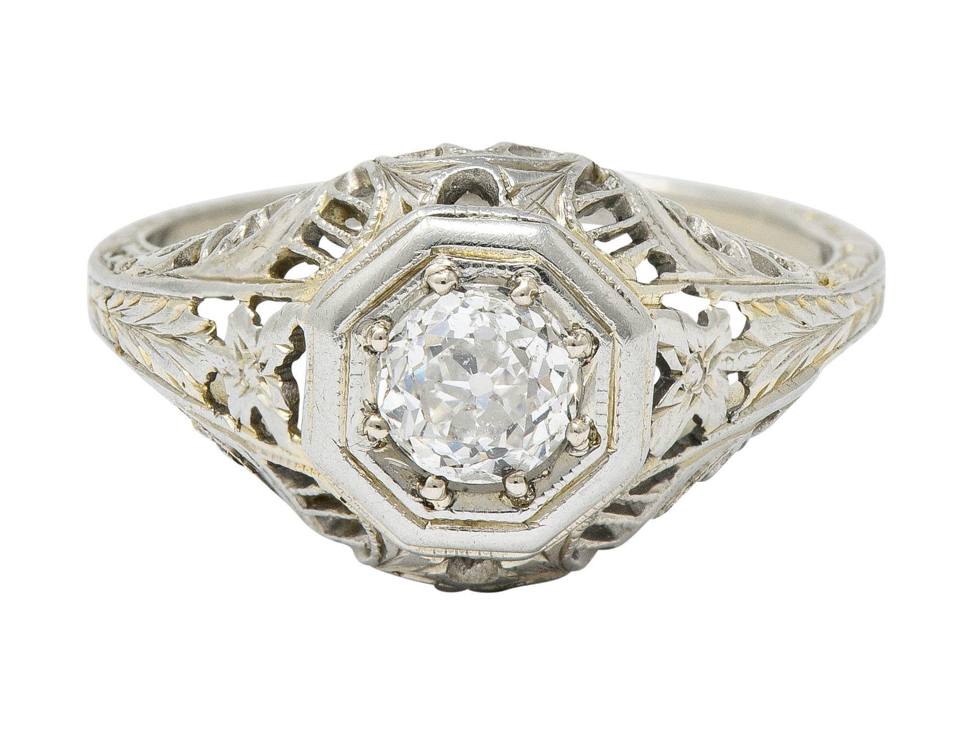 Edwardian 0.44 CTW Diamond 18 Karat White Gold Engagement RingRing - Wilson's Estate Jewelry