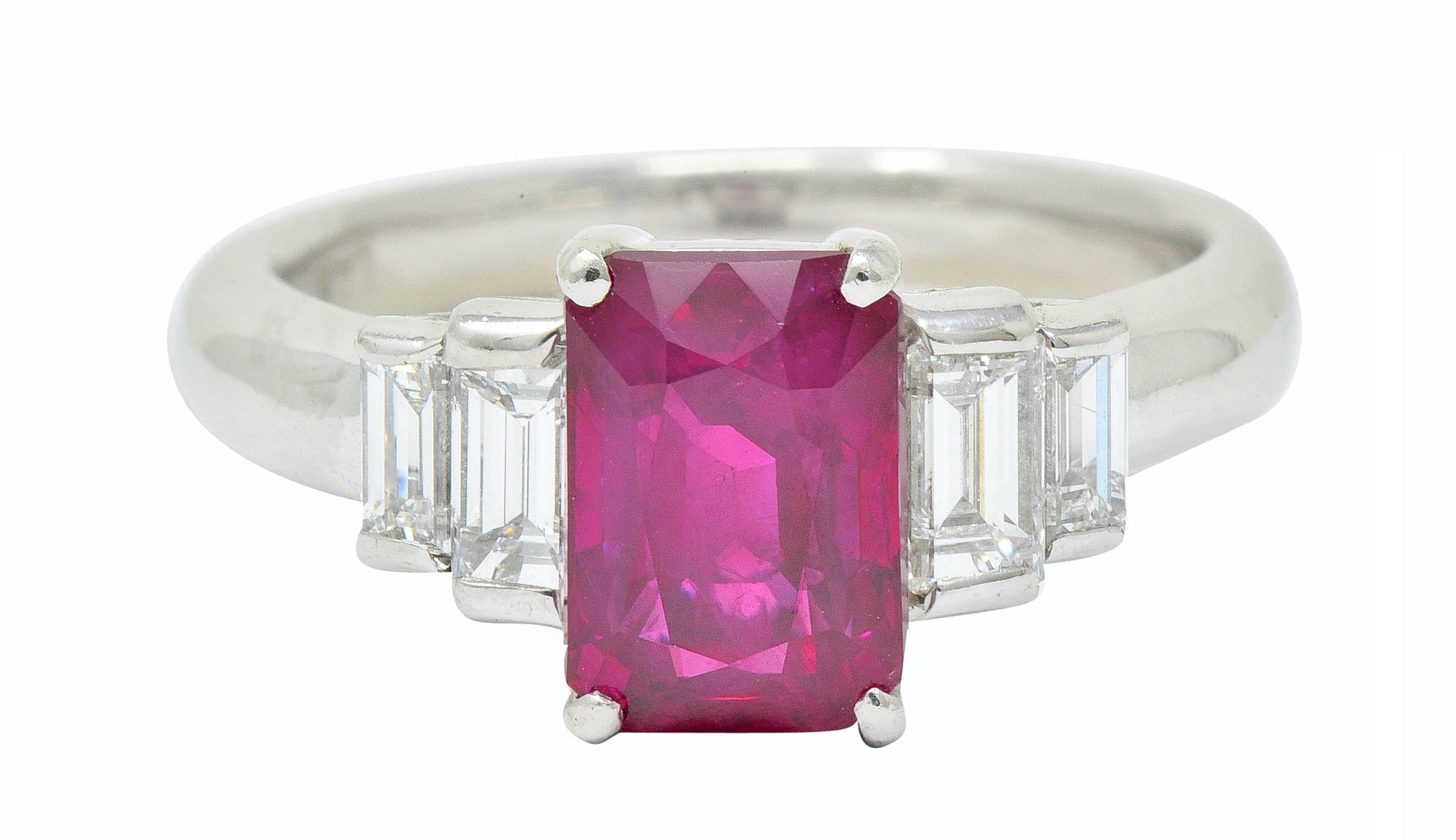 Contemporary 3.49 CTW Burma Ruby Diamond Platinum Stepped Statement Ring GIARing - Wilson's Estate Jewelry