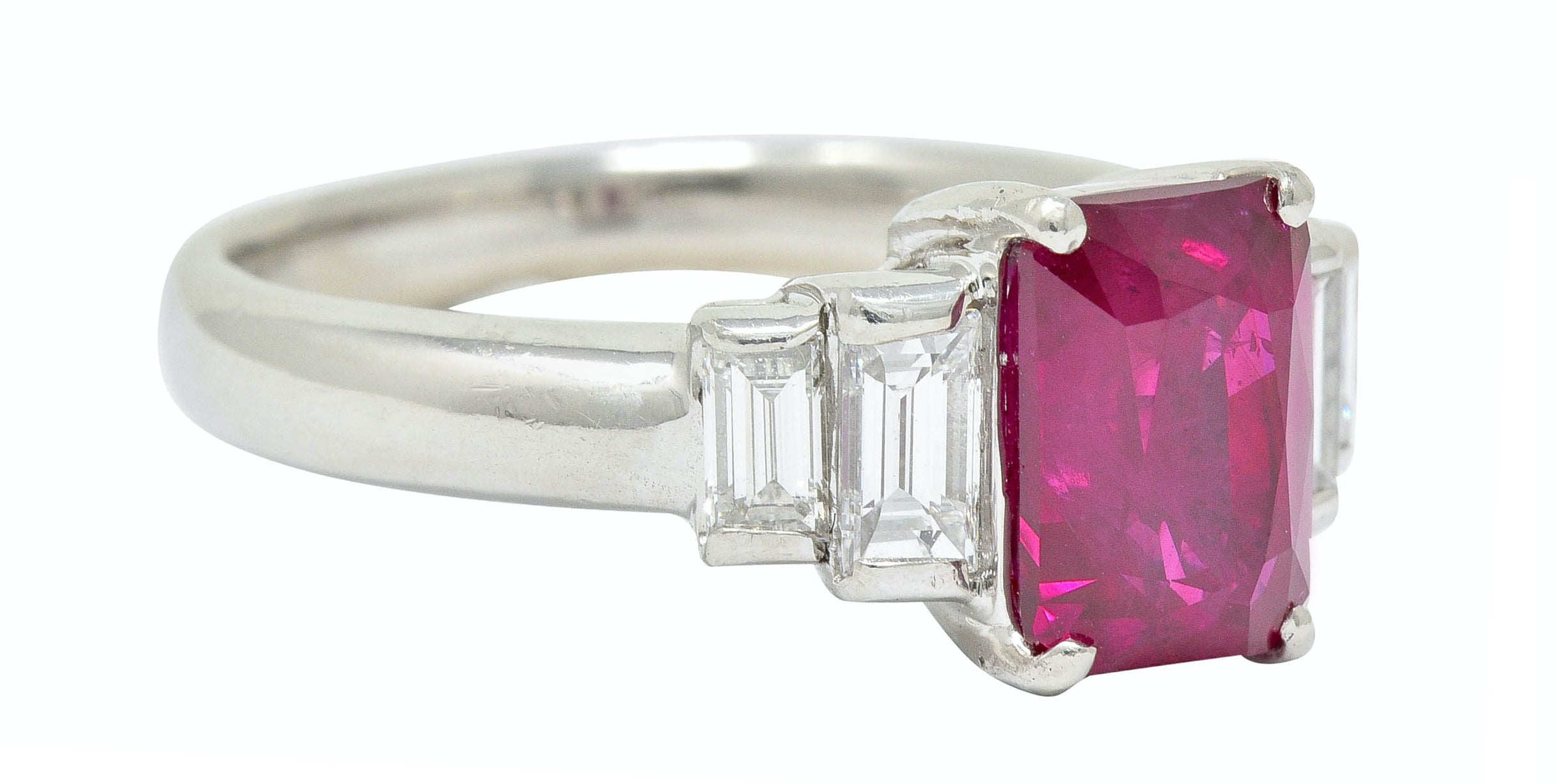 Contemporary 3.49 CTW Burma Ruby Diamond Platinum Stepped Statement Ring GIARing - Wilson's Estate Jewelry