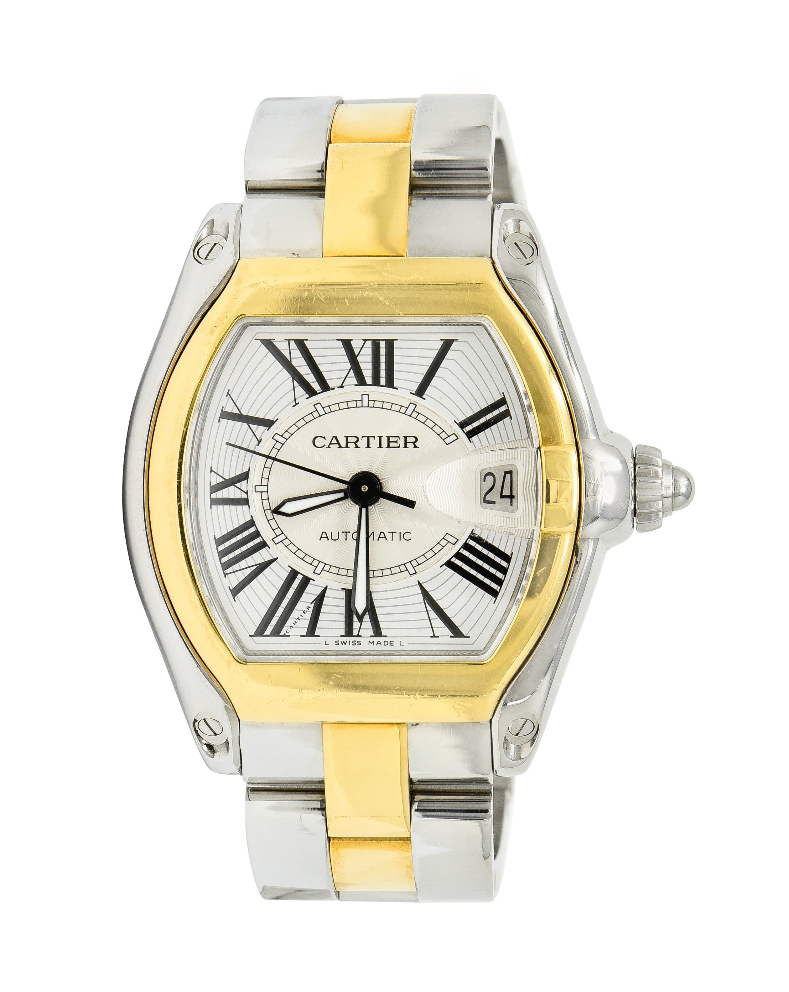 Cartier Roadster Unisex Large Two-Tone 18K Gold Automatic Silver Dial Men's Watch 2510bracelet - Wilson's Estate Jewelry