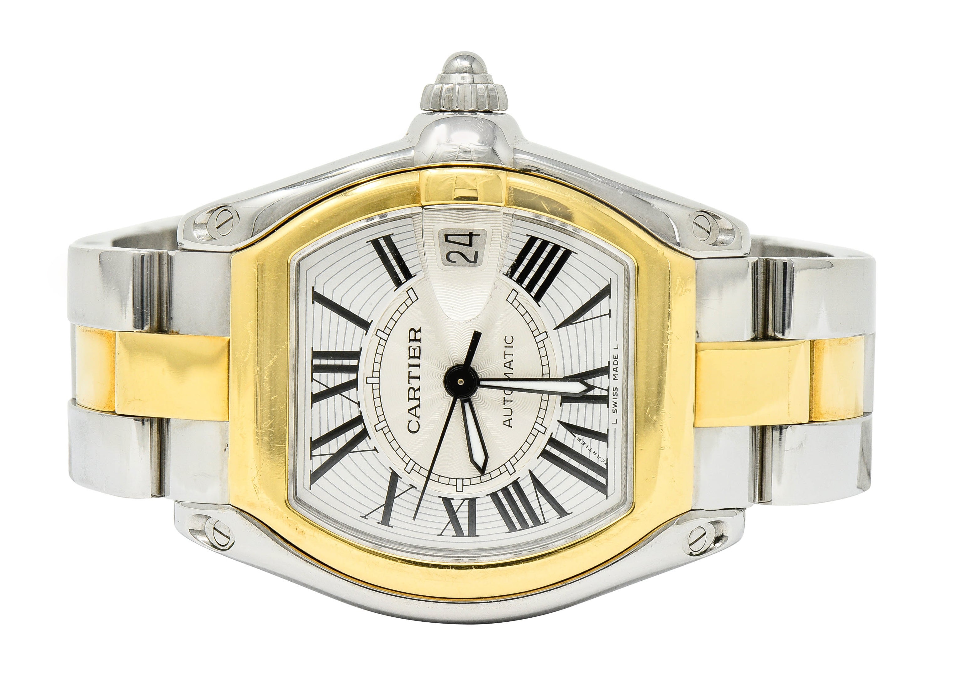 Cartier Roadster Unisex Large Two-Tone 18K Gold Automatic Silver Dial Men's Watch 2510bracelet - Wilson's Estate Jewelry