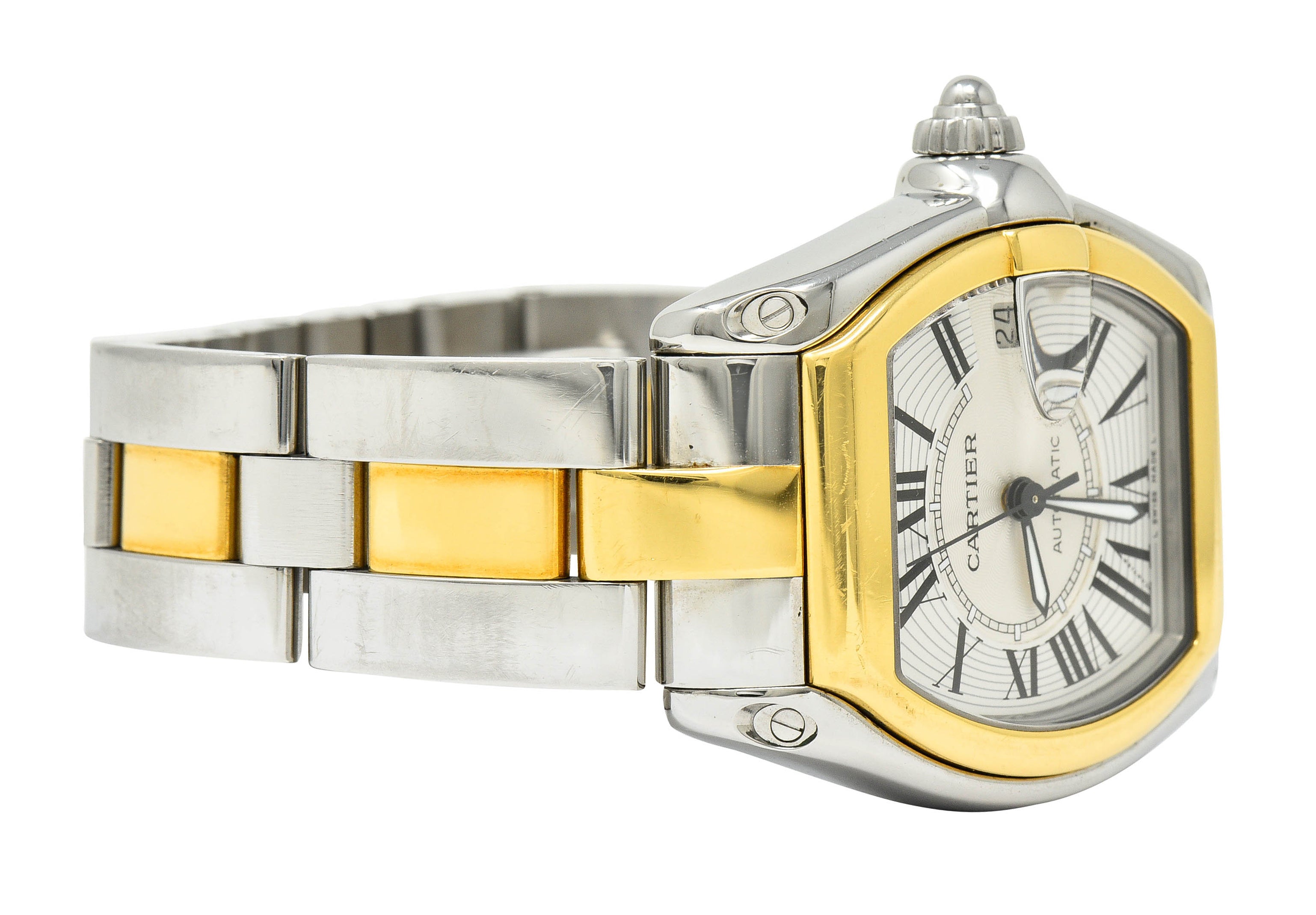 Cartier Roadster Unisex Large Two-Tone 18K Gold Automatic Silver Dial Men's Watch 2510bracelet - Wilson's Estate Jewelry