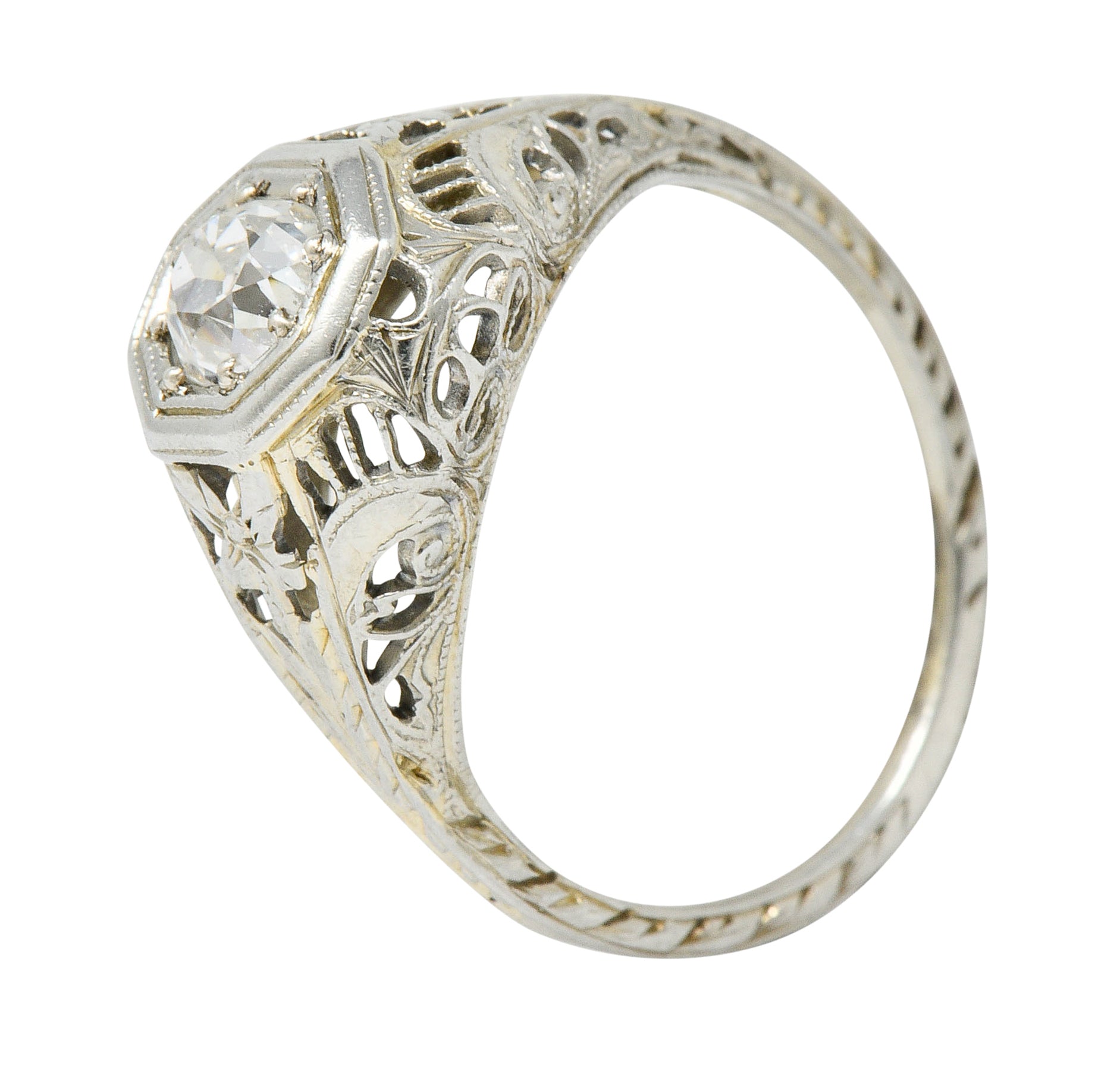 Edwardian 0.44 CTW Diamond 18 Karat White Gold Engagement RingRing - Wilson's Estate Jewelry