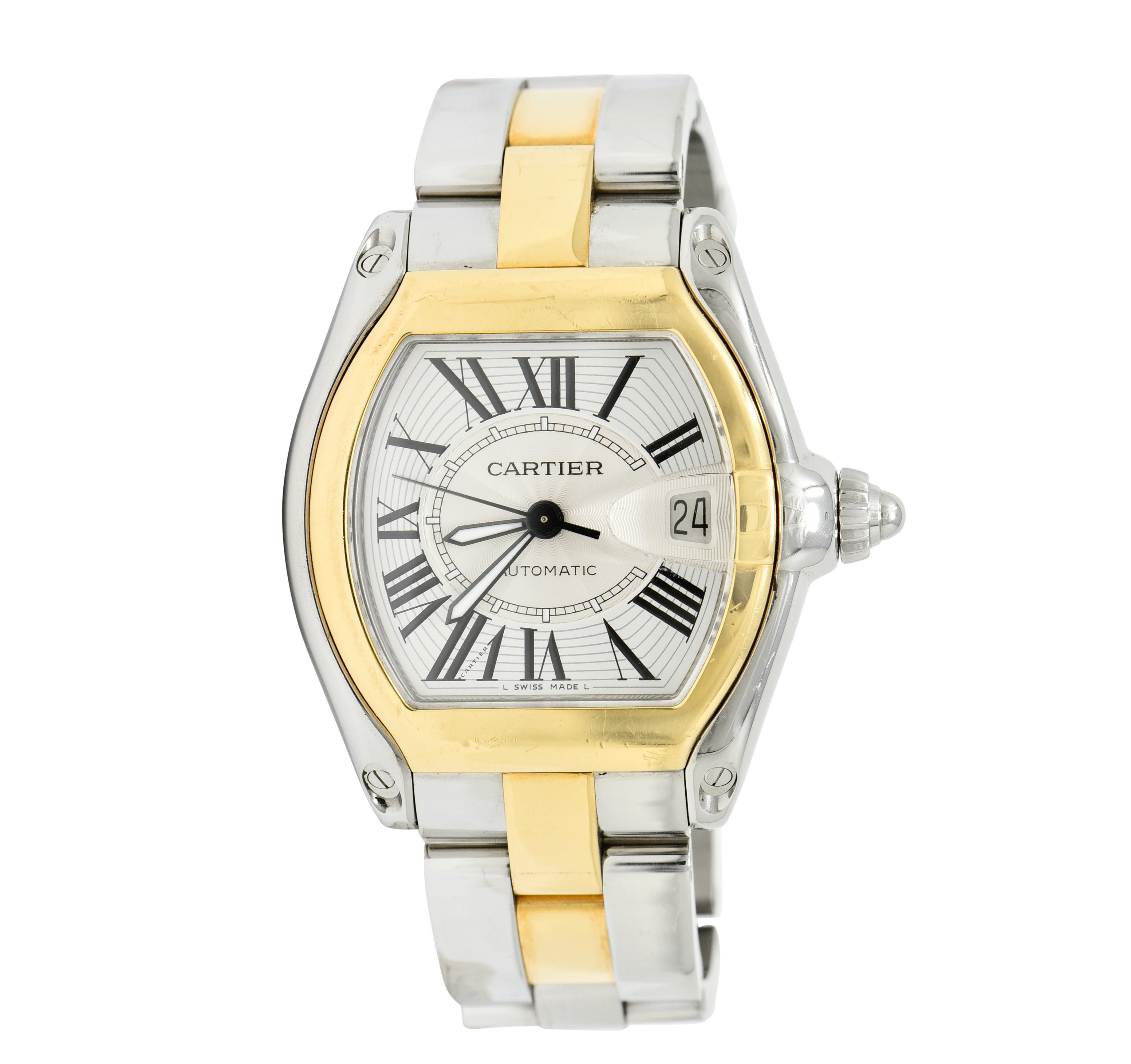 Cartier Roadster Unisex Large Two-Tone 18K Gold Automatic Silver Dial Men's Watch 2510bracelet - Wilson's Estate Jewelry