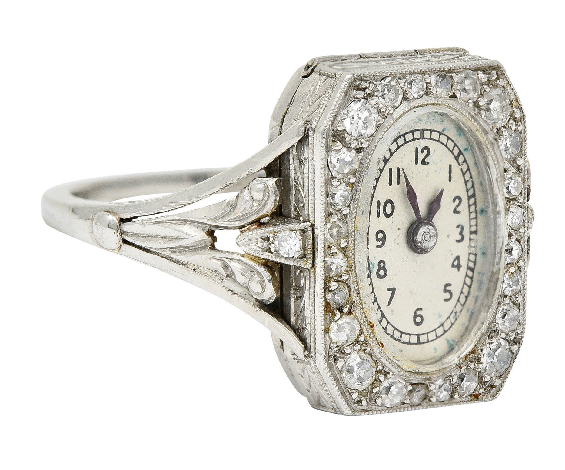 French 1930's Art Deco Diamond Platinum Watch RingRing - Wilson's Estate Jewelry