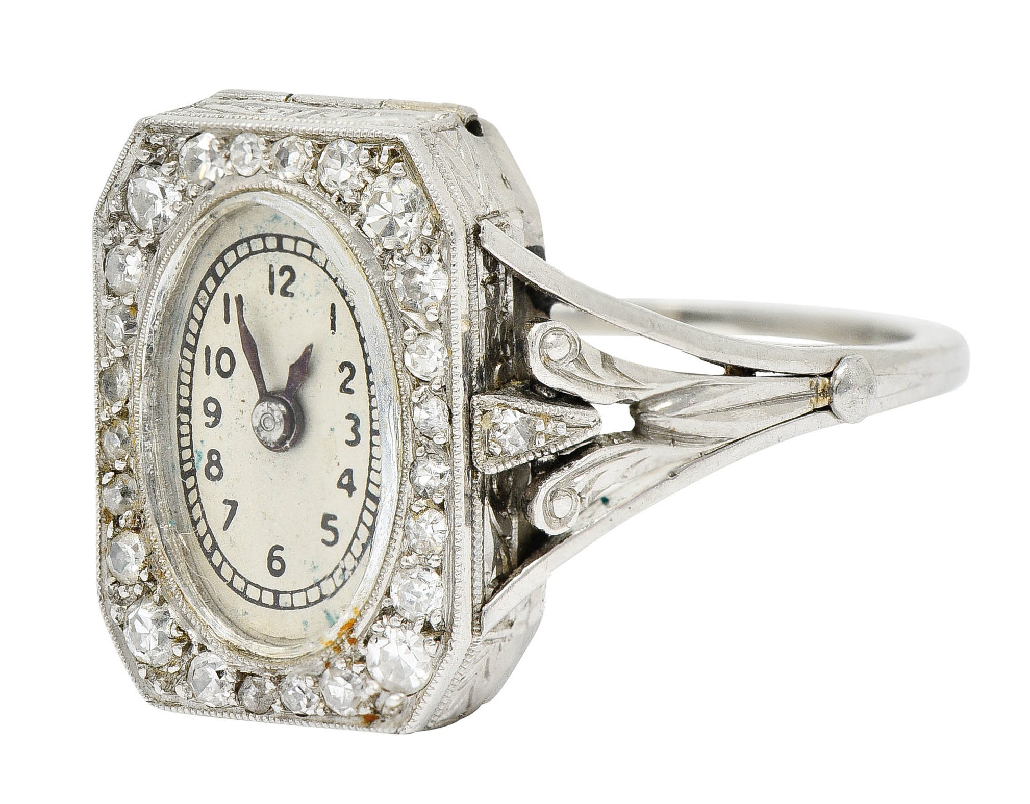 French 1930's Art Deco Diamond Platinum Watch RingRing - Wilson's Estate Jewelry