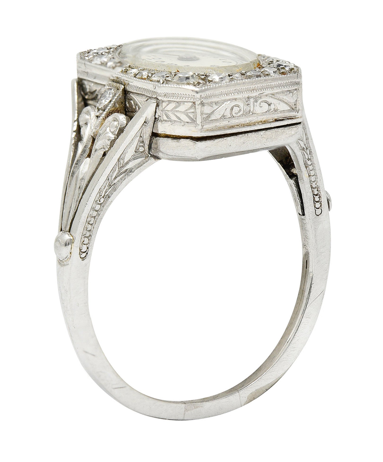 French 1930's Art Deco Diamond Platinum Watch RingRing - Wilson's Estate Jewelry