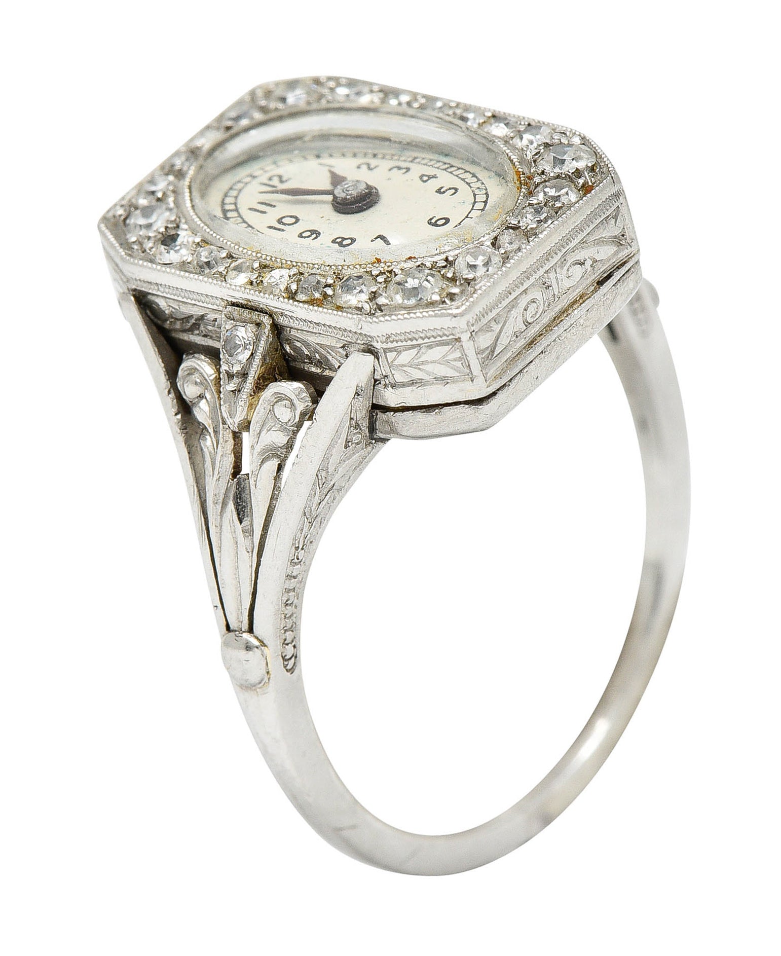 French 1930's Art Deco Diamond Platinum Watch RingRing - Wilson's Estate Jewelry